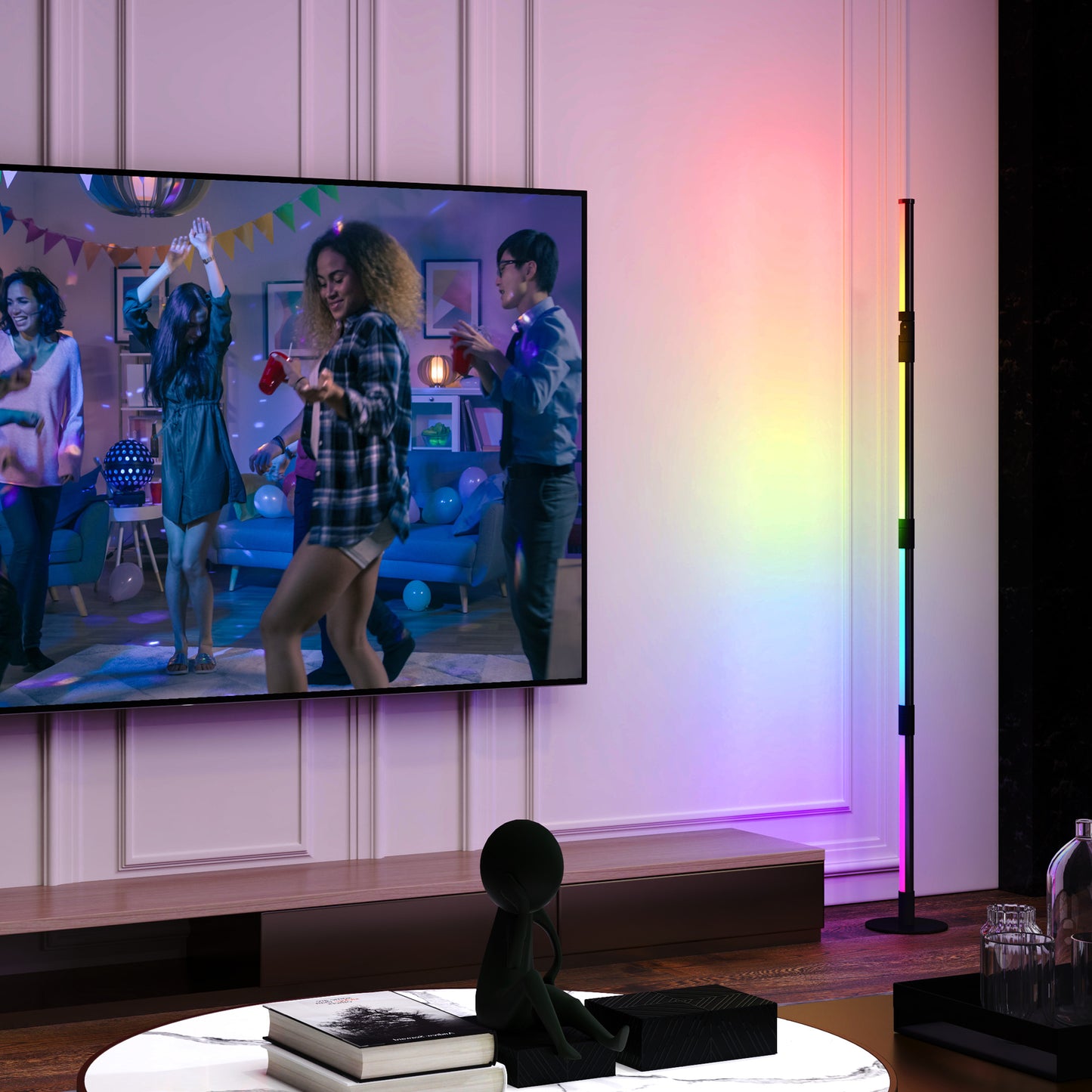 HOMCOM LED Floor Lamp, 360° RGB Detachable Corner Floor Lamp with App & Remote Control, Dark Grey