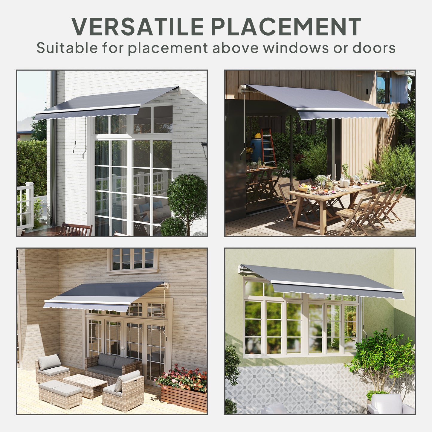 Outsunny Awning Replacement Canopy, UPF 50+ Awning Fabric, Water Resistant Sun Shade Cover for 3 x 2.5 m Garden Awning (Fabric Only), Grey