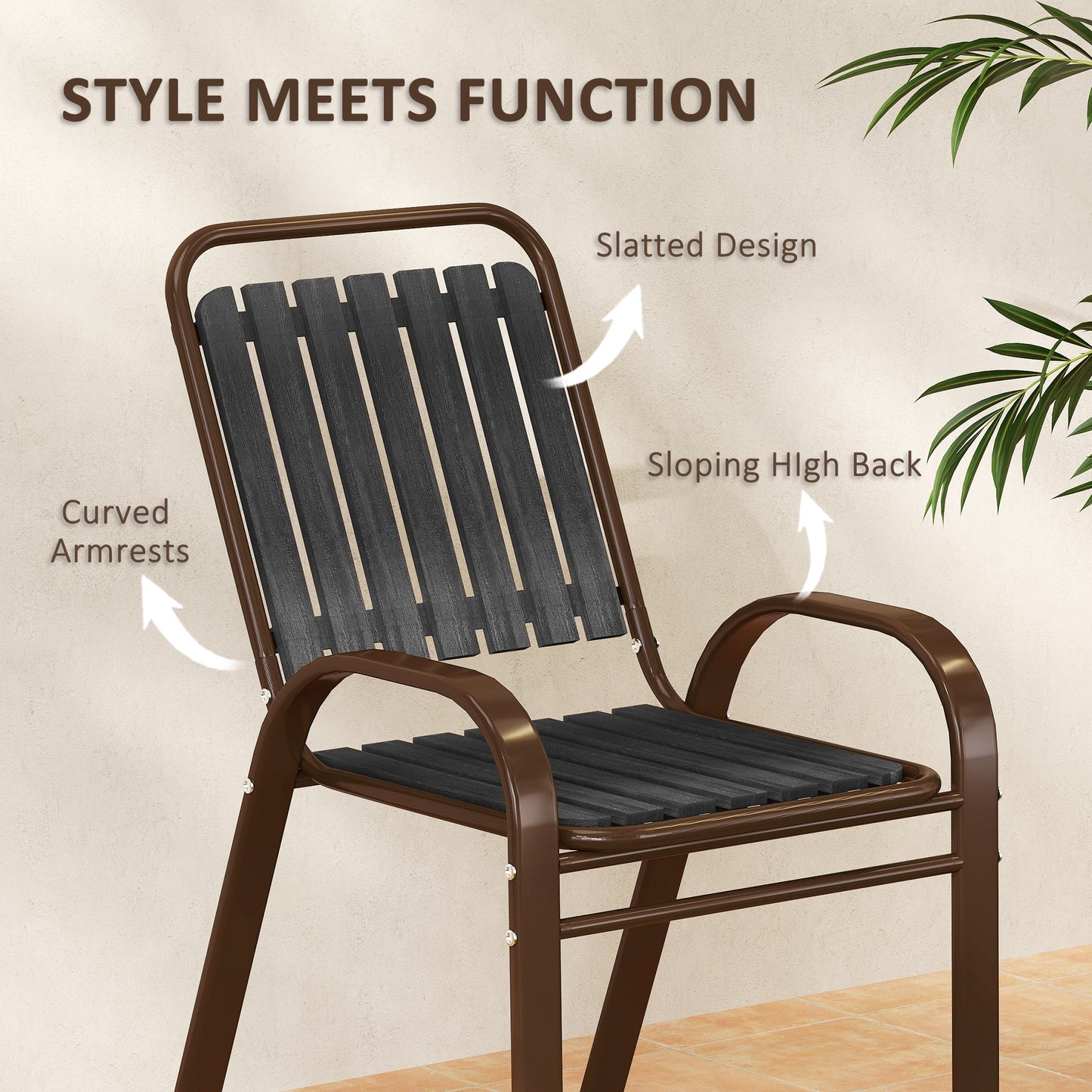 Outsunny 3 Pieces Patio Bistro Set with Stackable Chairs, Tempered Glass Table, for Outdoor, Balcony, Patio, Garden Charcoal Grey