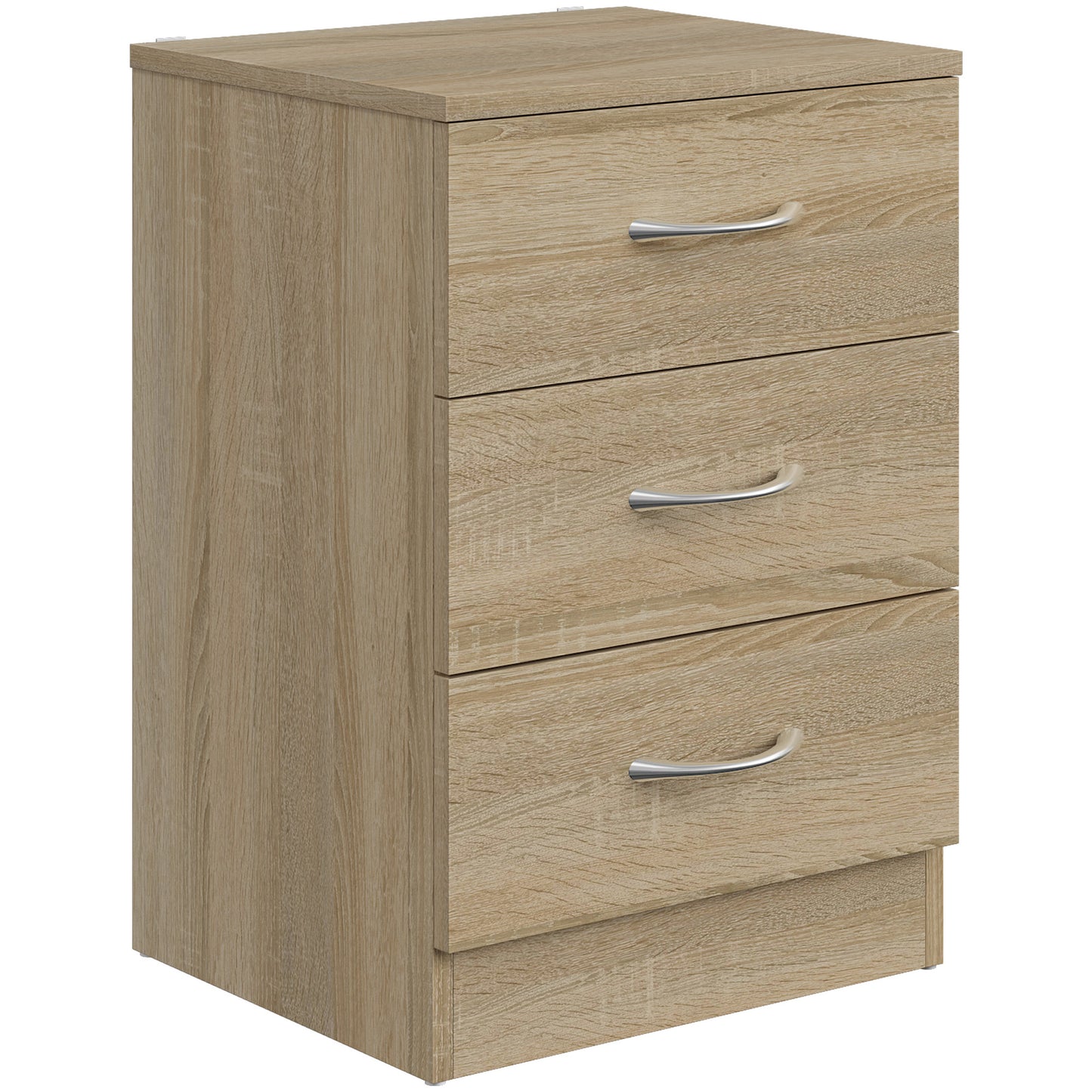 HOMCOM Three-Drawer Simple Bedside Table - Oak