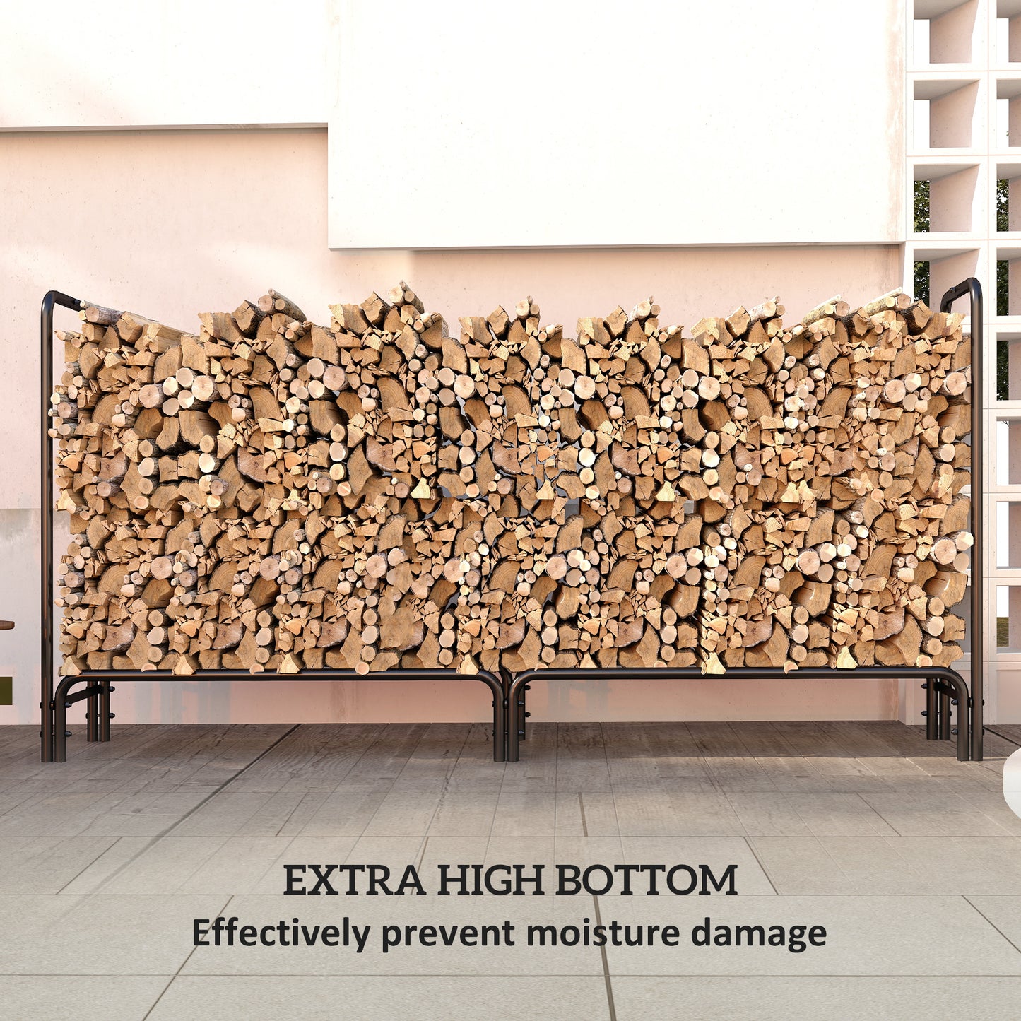 Outsunny Firewood Rack, Heavy Duty Metal Log Holder for Indoor/Outdoor Fireplace, Includes Waterproof Cover, 200 x 36 x 99 cm, Dark Green