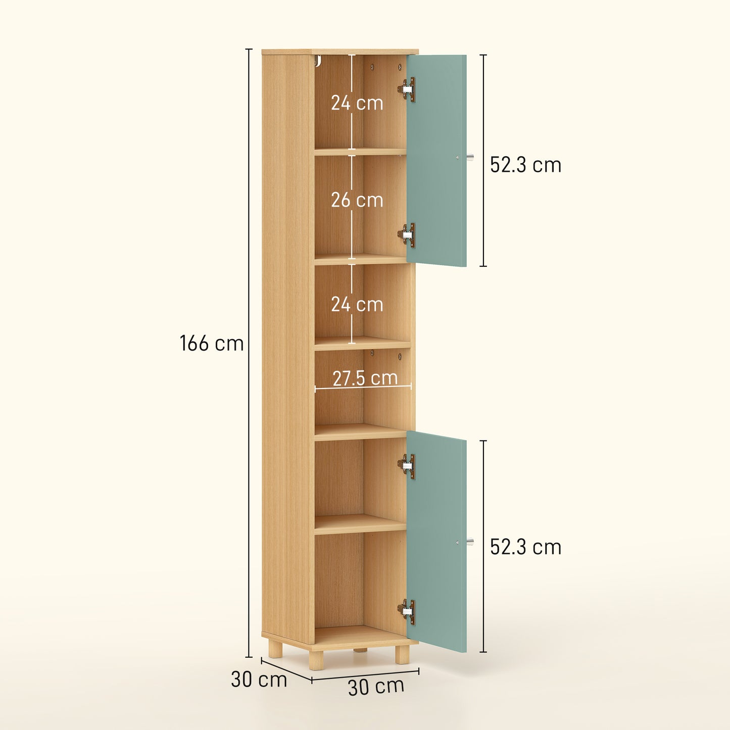 HOMCOM Bathroom Cabinet with Adjustable Shelves and Open Shelves - Green