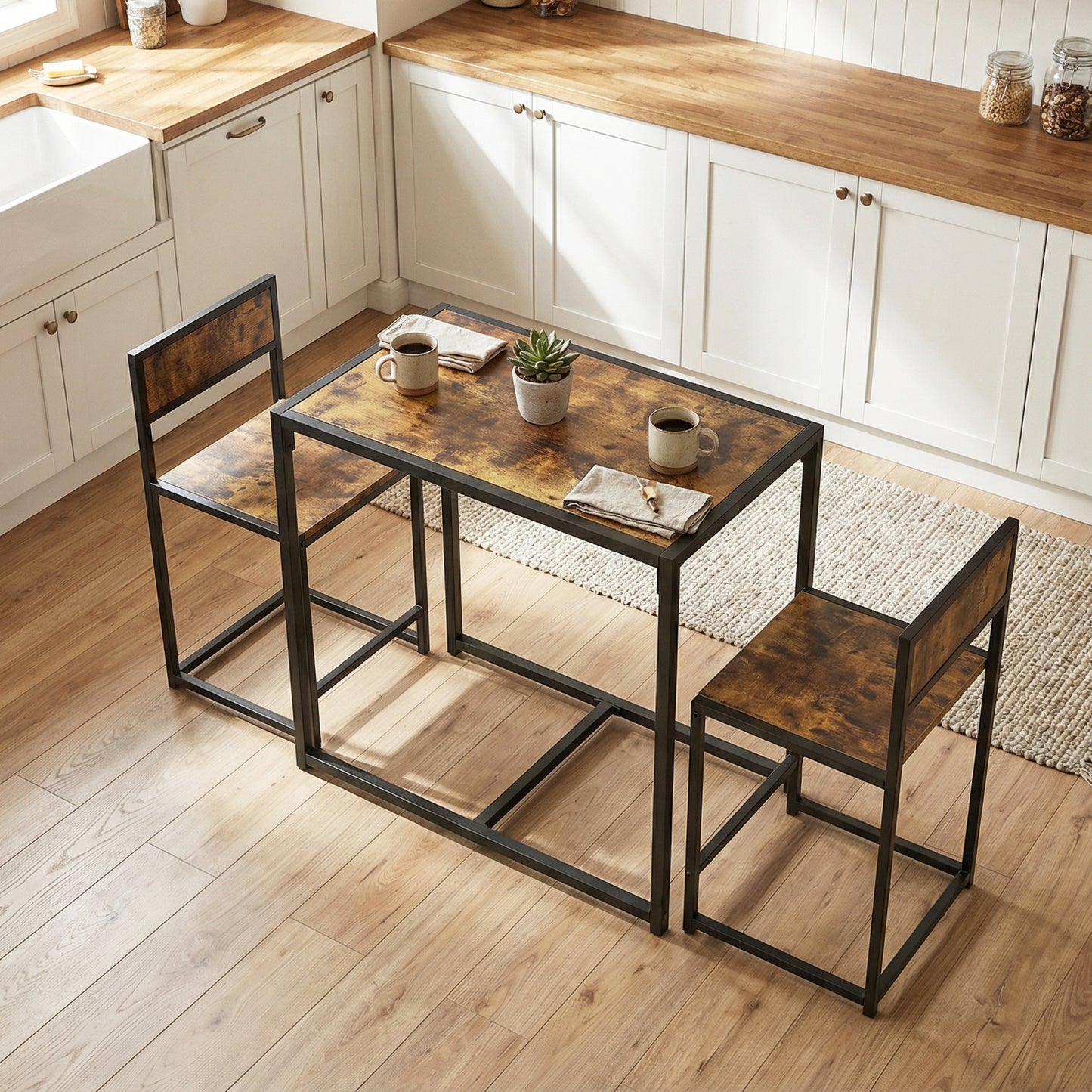 HOMCOM 3 Piece Table Stool Set - Rustic Brown