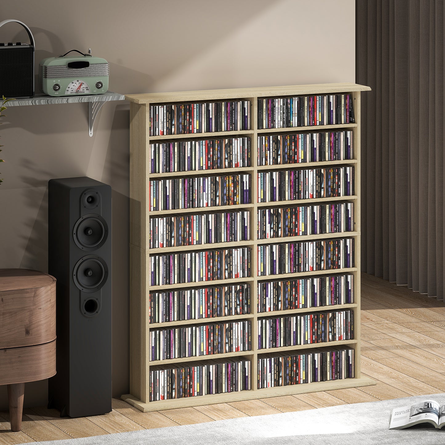 HOMCOM 720 CD/396 DVD/396 Blu-ray Storage Unit - Nature Wood Finish