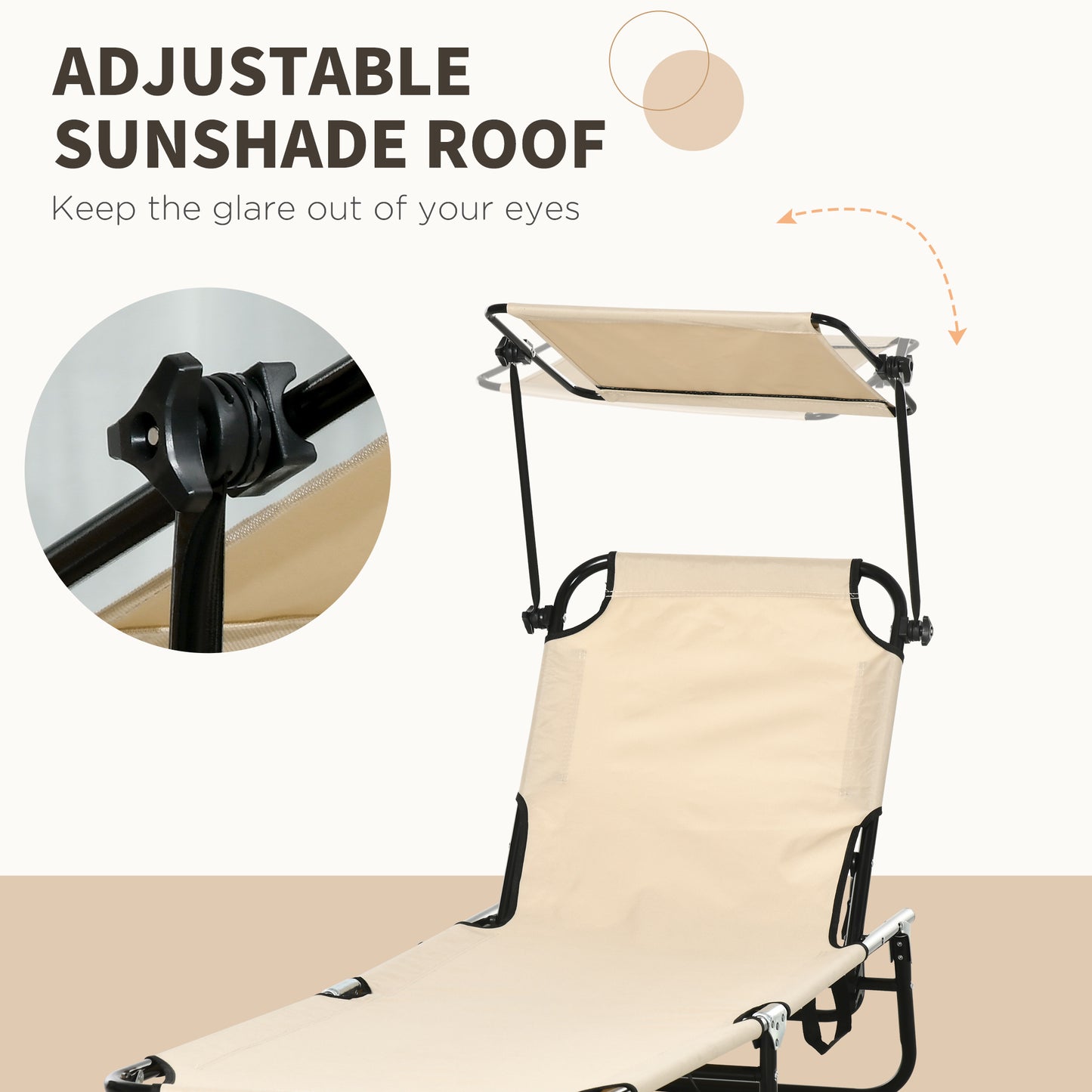 Outsunny 2 Piece Folding Sun Loungers, Adjustable Recliner Garden Chairs with Canopy, Steel Frame, Tan Brown