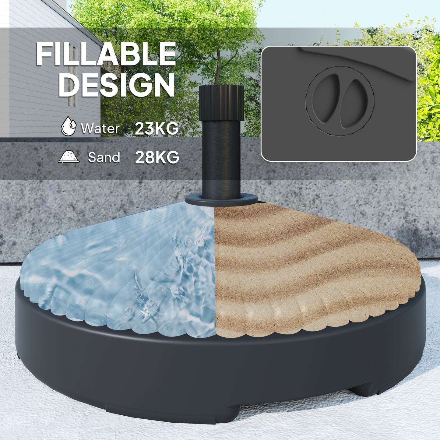 Outsunny Garden Parasol Base Holder, 28kg Sand Filled, 23kg Water Filled, Sun Umbrella Base, Ø55 x 30H cm Black