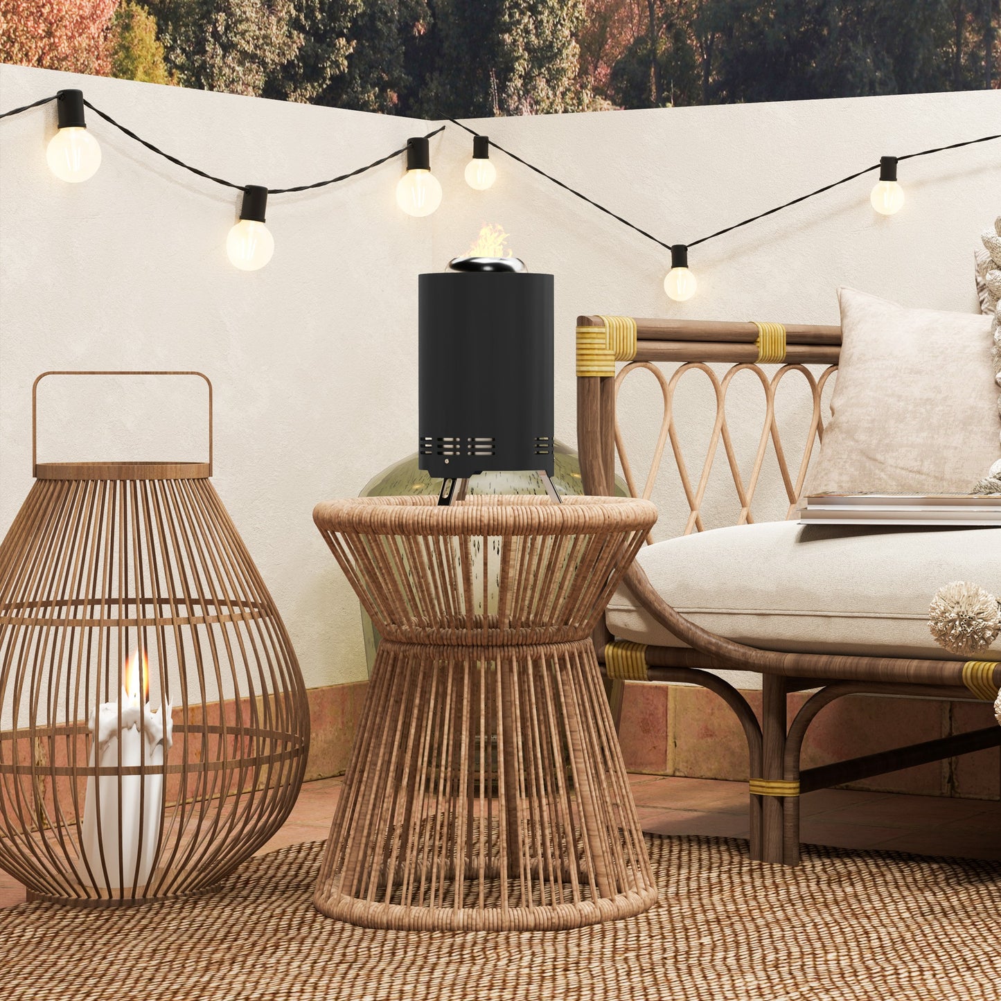 Outsunny Smokeless Fire Pit, 16 x 16 cm Stainless Steel Portable Wood Burning Tabletop Firepit with Poker, Garden Camping, Black