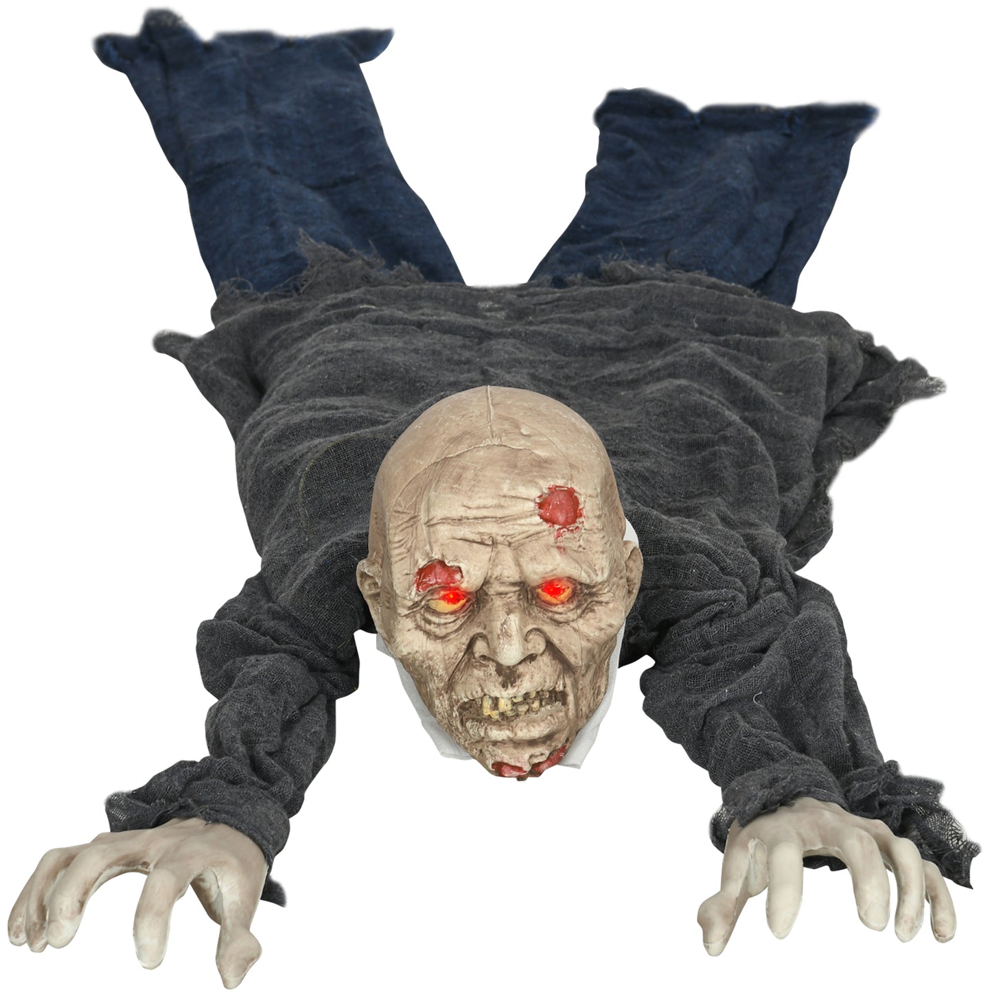 HOMCOM 5.2ft Life Size Outdoor Halloween Crawling Zombie, Animated Prop with Sound, Motion Activation, Light Up Eyes, Posable Arms, Howling Sound, Outdoor