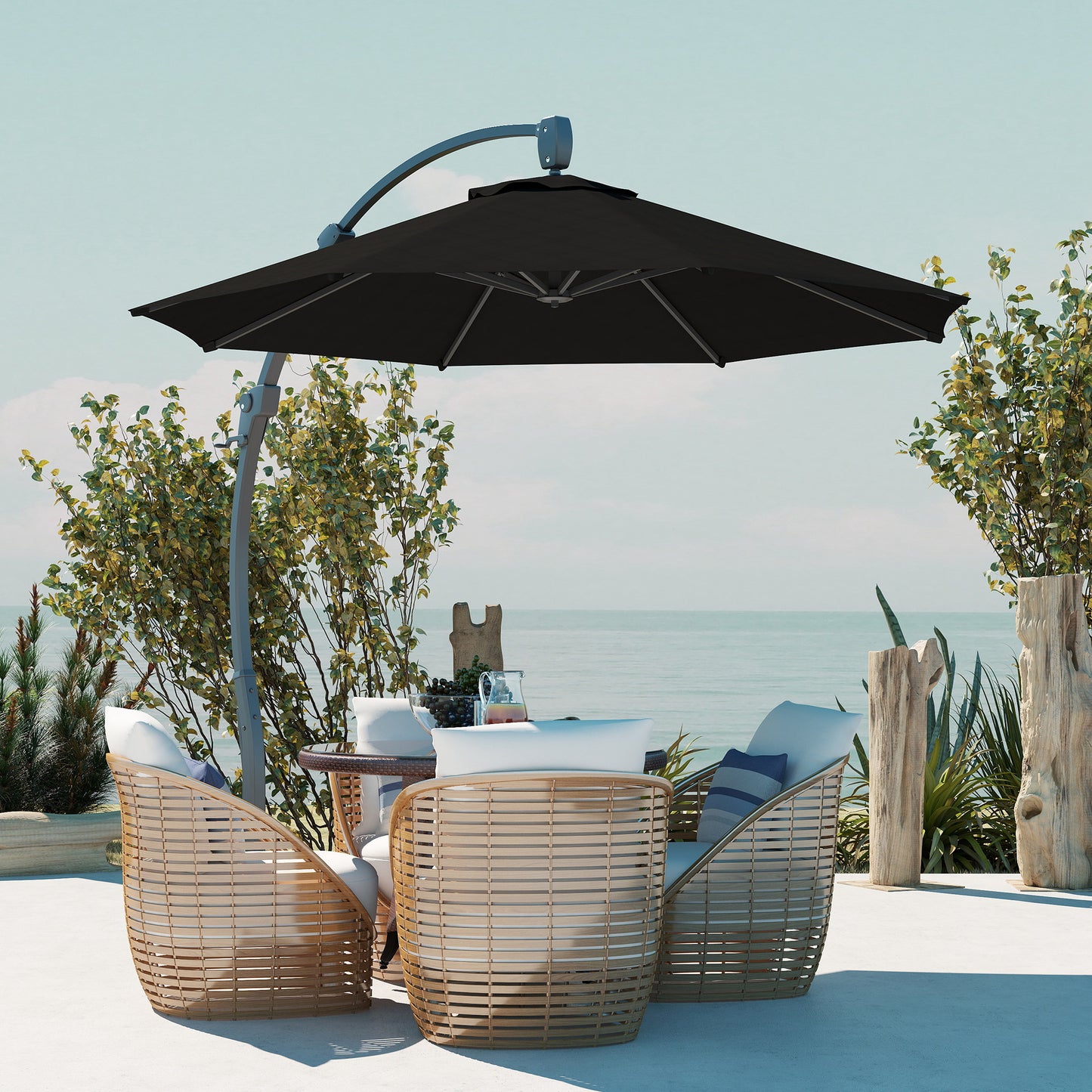 Outsunny 3m Garden Cantilever Parasol, Round Umbrella with Crank, Cross Base, Aluminum Frame, 360° Rotation, Patio Sun Shade, Black