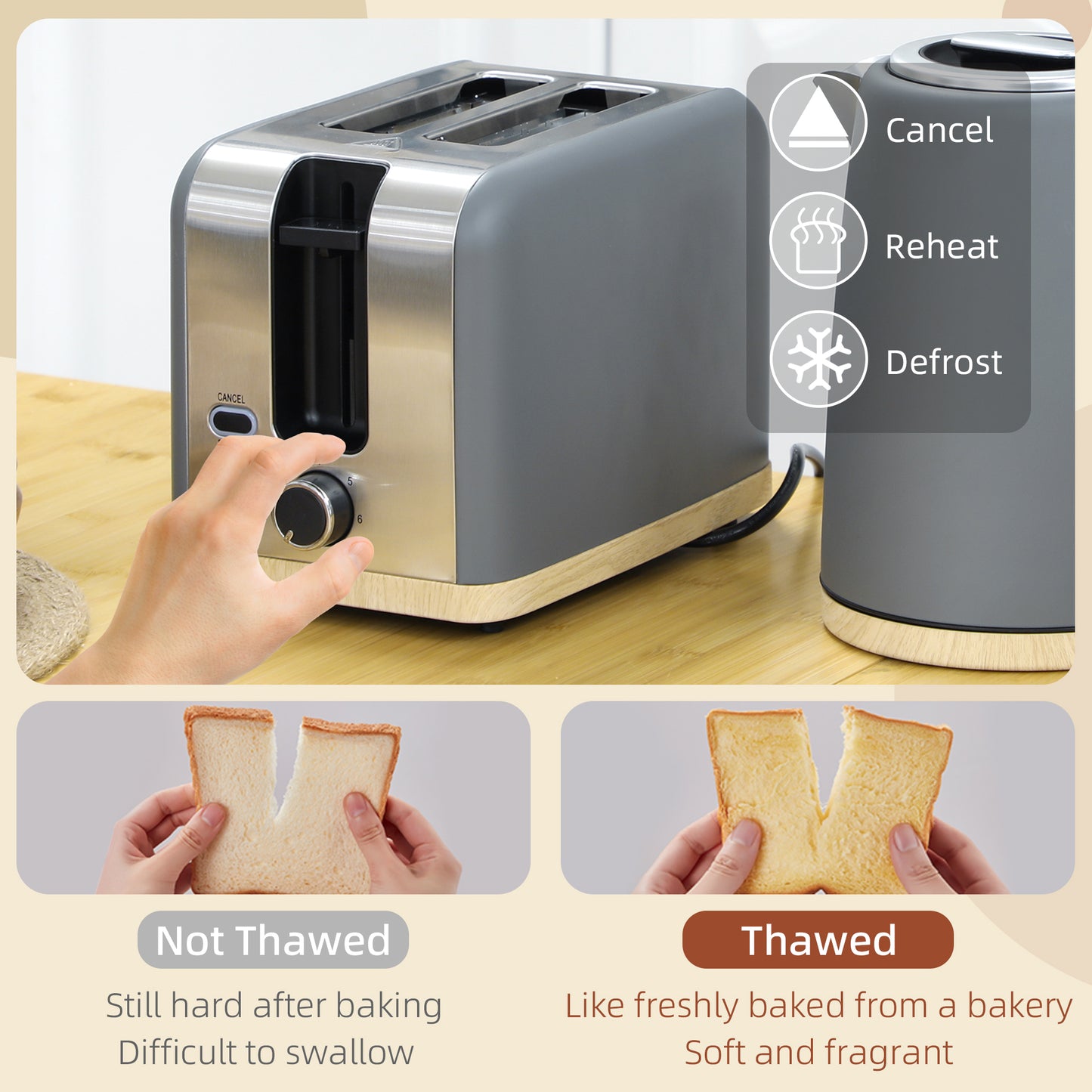 HOMCOM Kettle and Toaster Set, 1.7L 3000W Fast Boil Kettle & 2 Slice Toaster with 7 Browning Levels, Grey