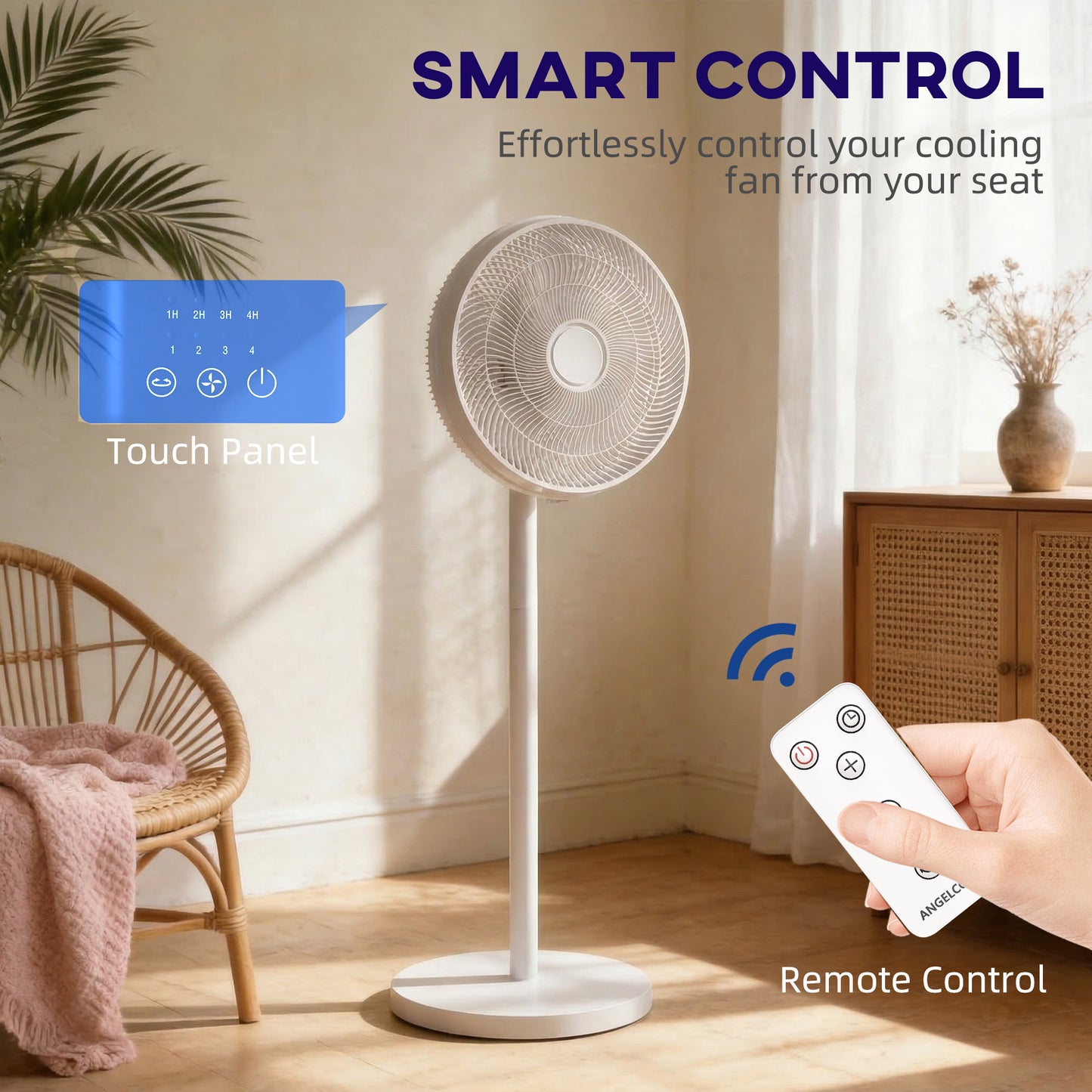 HOMCOM 40 cm Standing Fan, Cooling Floor Fan with 80° Oscillating, Adjustable Tilt and Height, 4 Speed, Remote Control, White
