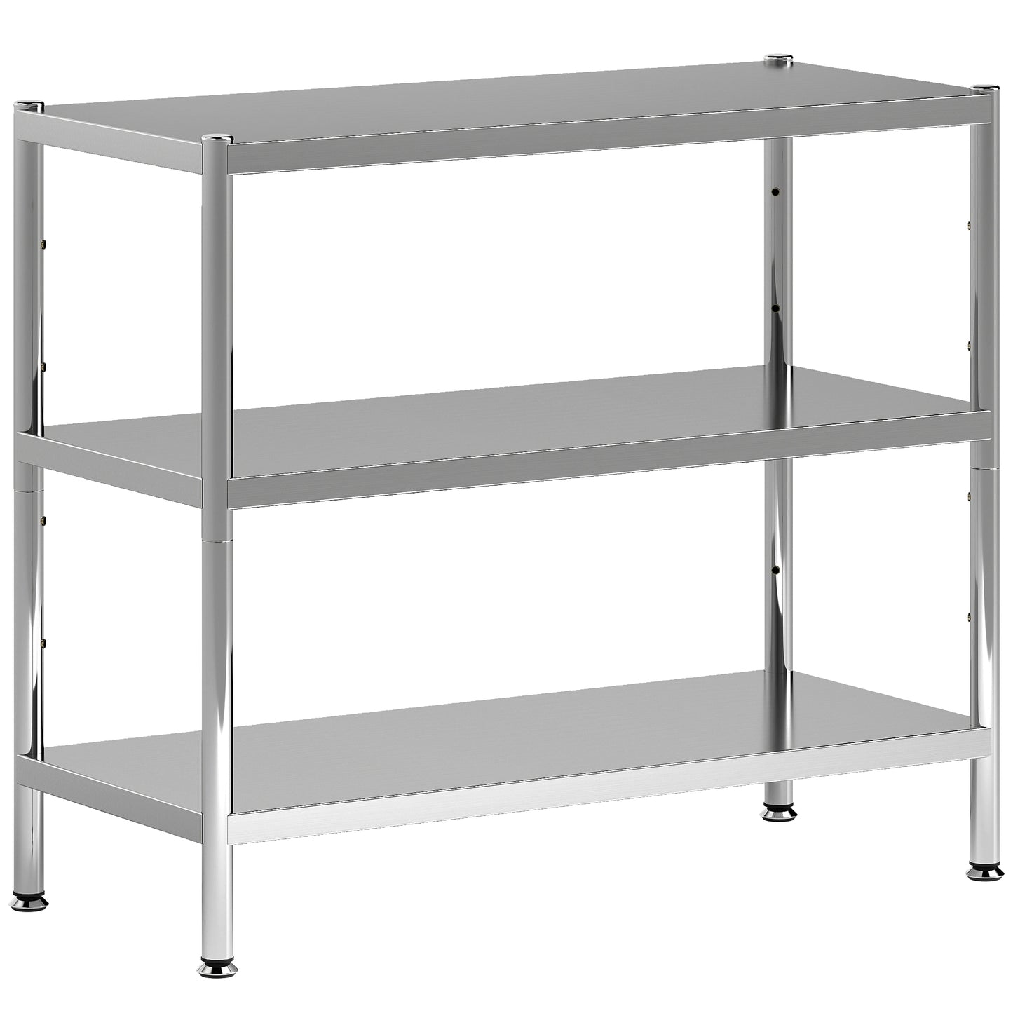 HOMCOM 3-Tier Bakers Rack, Stainless Steel Microwave Stand with Adjustable Shelves, Kitchen Storage for Spices, Pots, Pans, Silver Tone