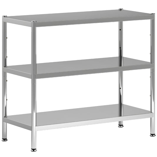 HOMCOM 3-Tier Bakers Rack, Stainless Steel Microwave Stand with Adjustable Shelves, Kitchen Storage for Spices, Pots, Pans, Silver Tone
