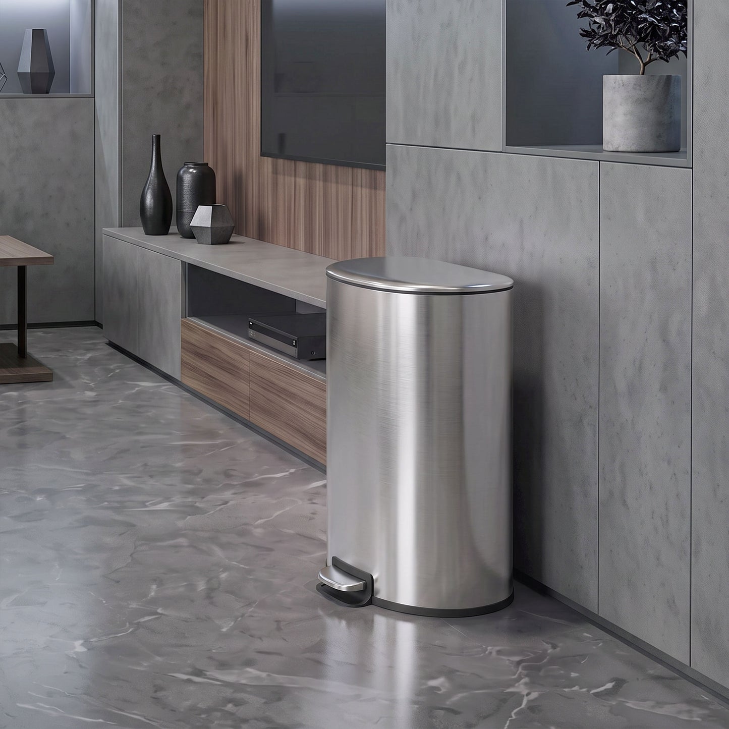 HOMCOM 50L Kitchen Pedal Bin, Rubbish Bin with Soft-Close and Stay-Open Lid, Removable Inner Bucket, Silver Tone