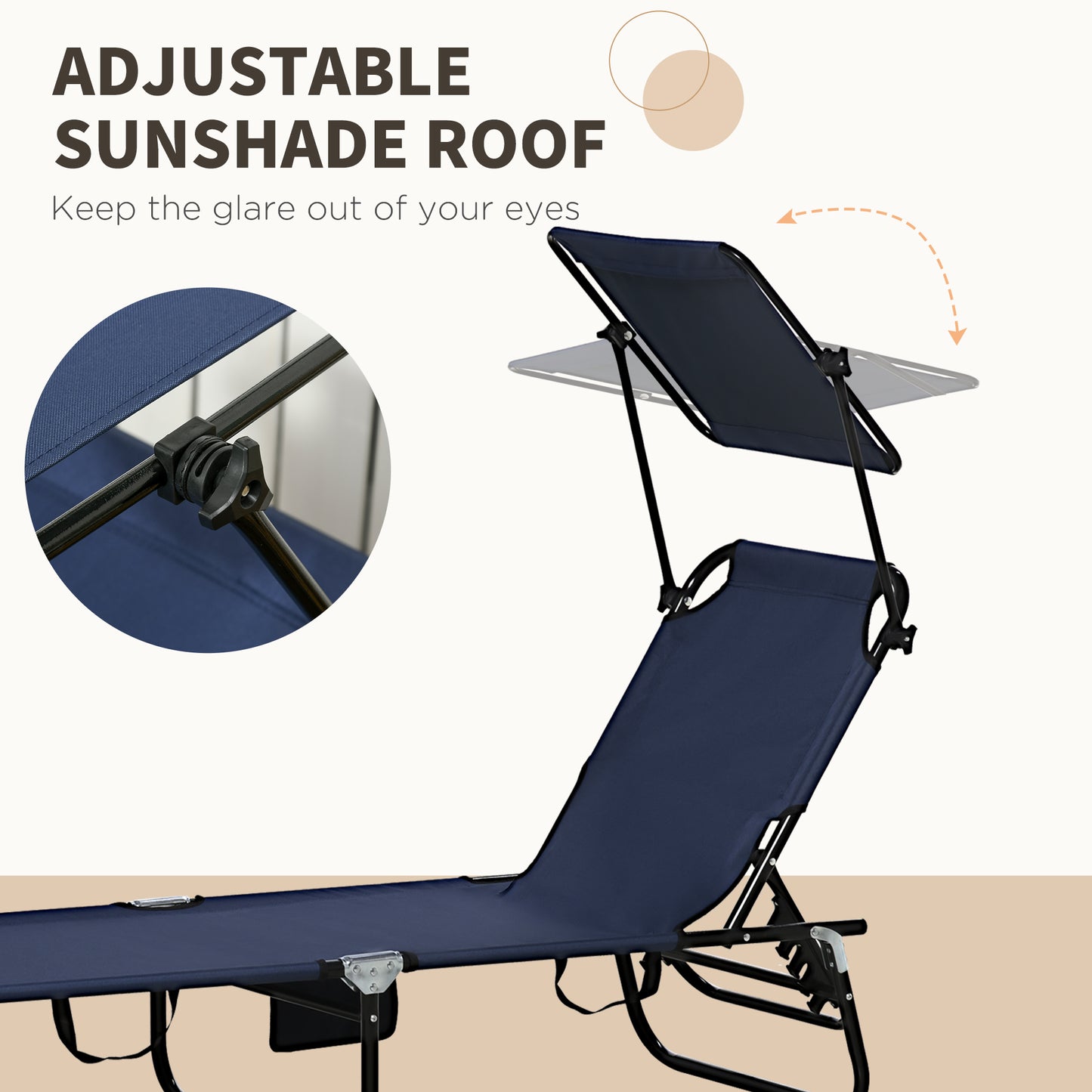 Outsunny 2 Piece Folding Sun Loungers, Adjustable Garden Recliner Chairs with Canopy, Dark Blue