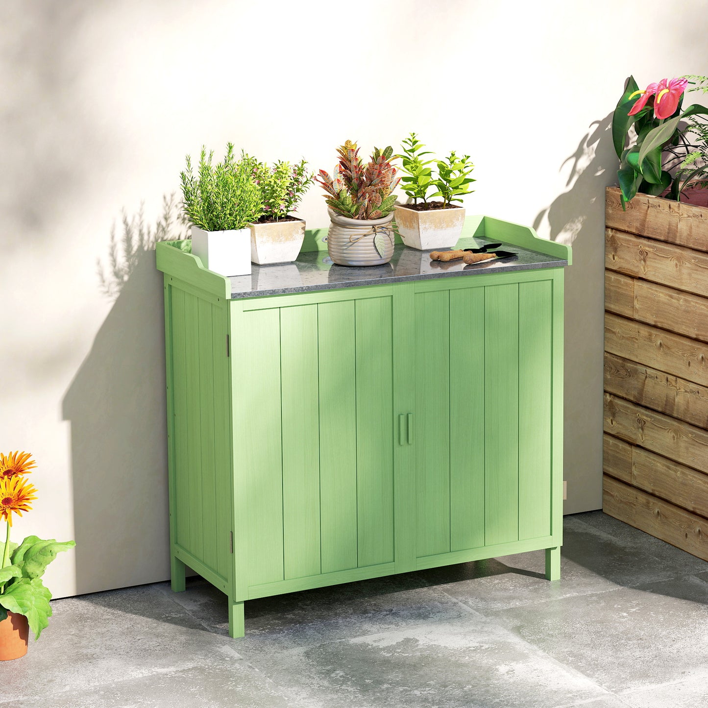 Outsunny Wood Storage Cabinet with Shelves Green