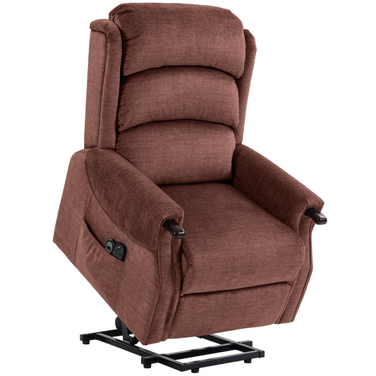 HOMCOM Power Lift Recliner with Vibration Massage and Heat, Lift Chair for Tall with Wood Grip, Pocket Spring, Brown