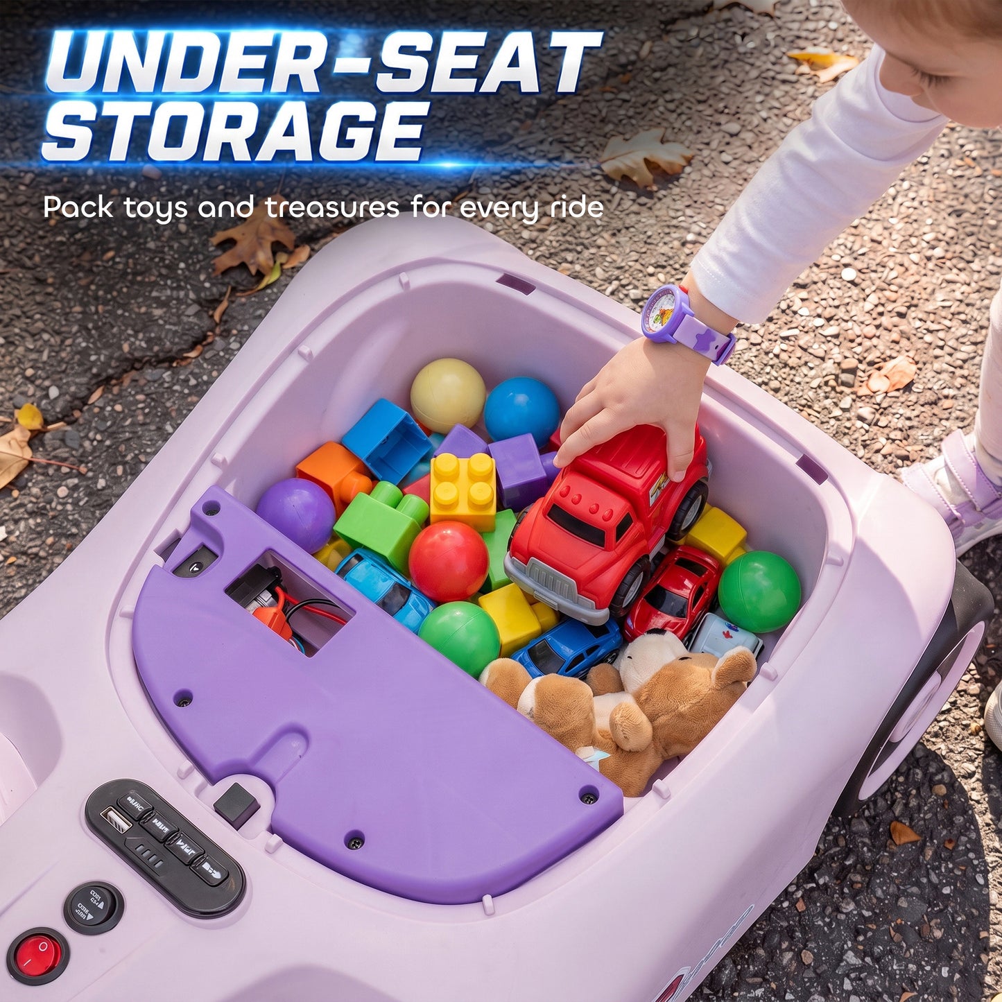 AIYAPLAY 12V Electric Wiggle Car with Pedal, Kids Electric Car with 2 Speeds, Soft Start, Music, Lights for 3-5 Years, Purple