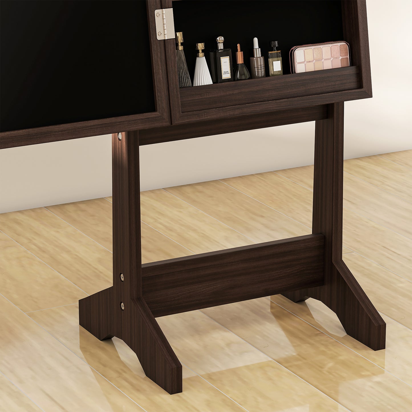 HOMCOM Freestanding Mirror Jewelry Cabinet with LED Lights, Adjustable Angles, Storage for Earrings, Necklaces, Rings, Lipsticks, Dark Brown