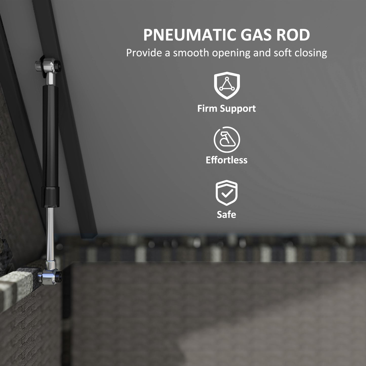 Outsunny 627L Rattan Garden Storage Box, Gas Lift Lid & Wheels, Outdoor Chest for Cushions, Pillows & Tools, Dark Grey