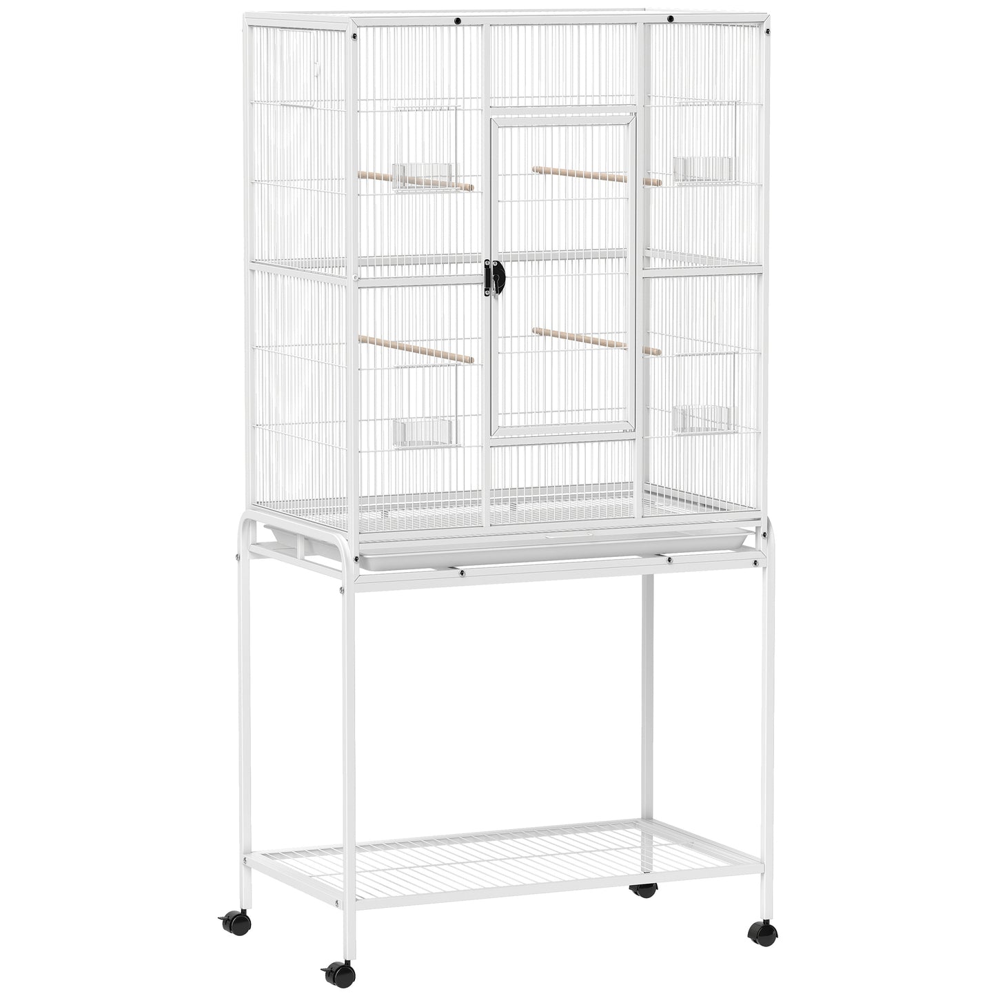 PawHut Large Bird Cage Budgie Cage with Stand, Storage Shelf, Wood Perch for Parrot, 81 x 48 x 162.5 cm, White