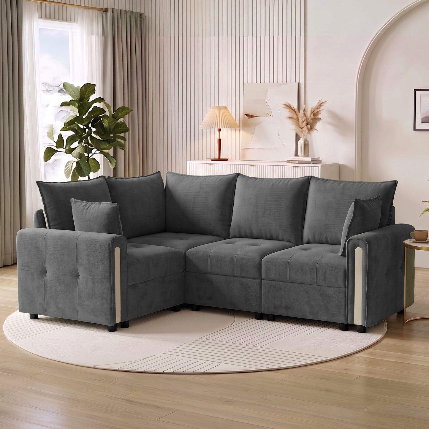 HOMCOM 228cm L Shaped Sofa with Lift-Up Storage, 3-Seater Sectional Sofa with Wide Deep Seat, Dark Grey