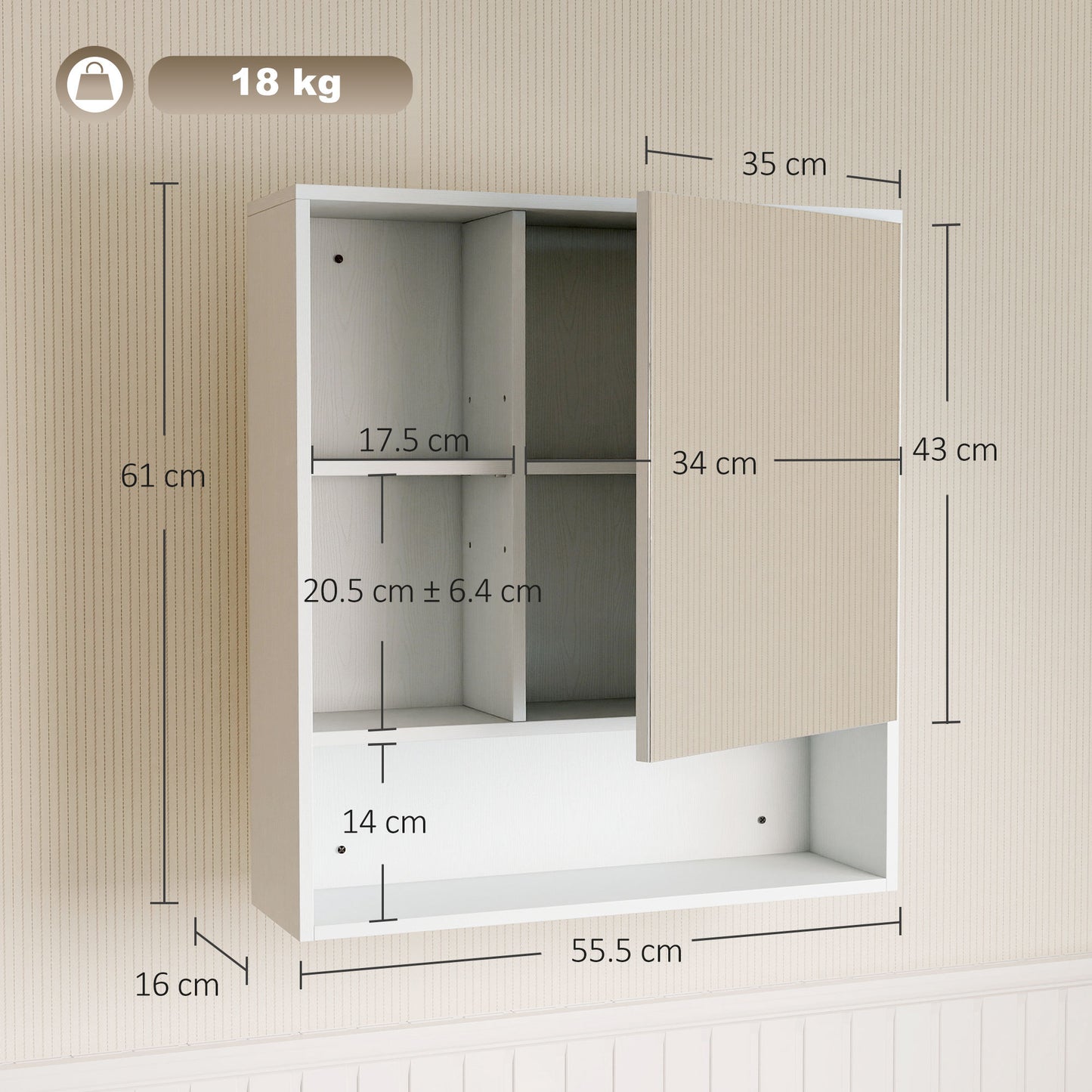 HOMCOM Bathroom Mirror Cabinet, Wall-Mounted Bathroom Cabinet with Mirror Door, Adjustable Shelves, White