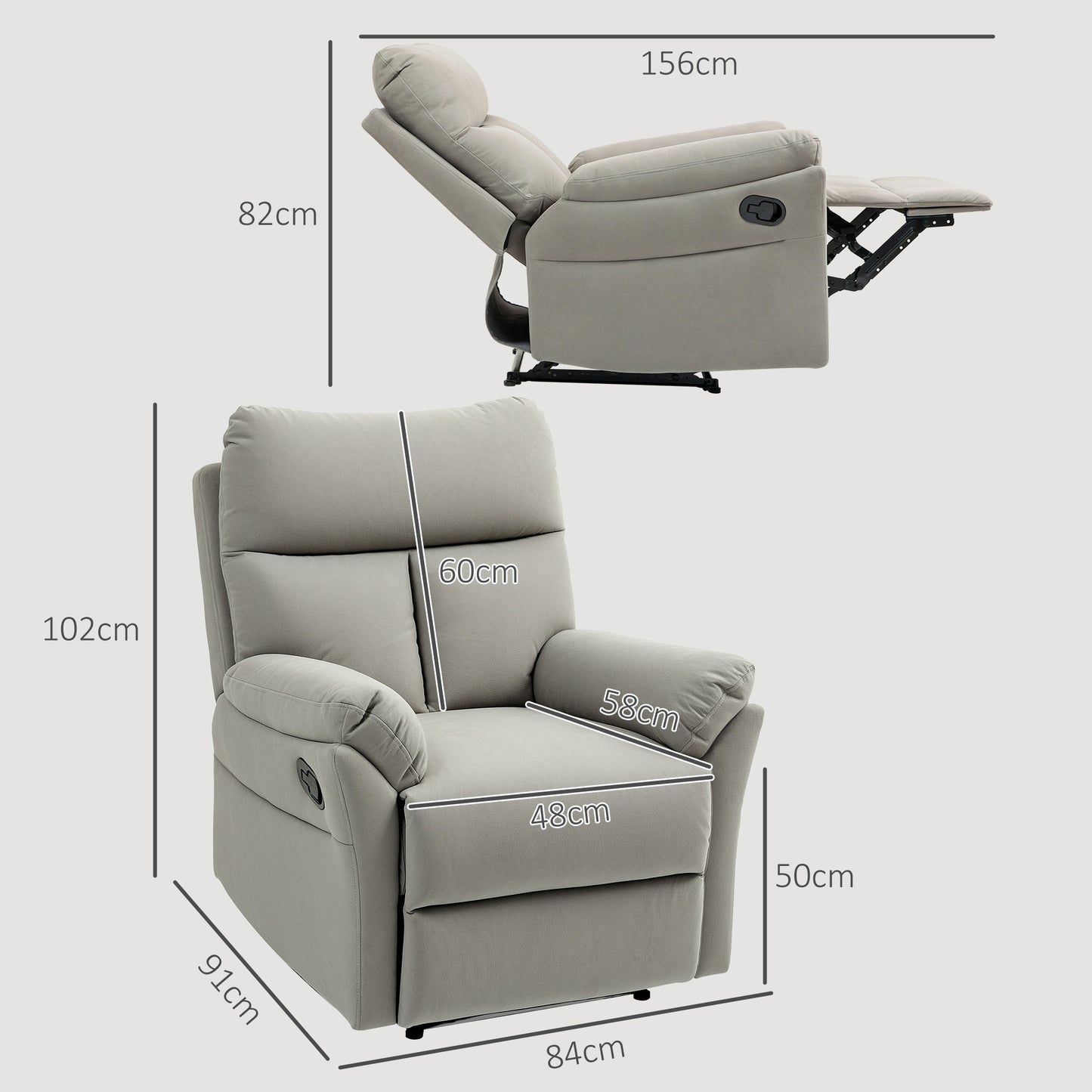 HOMCOM 140° Manual Reclining Armchair, with Footrest - Grey