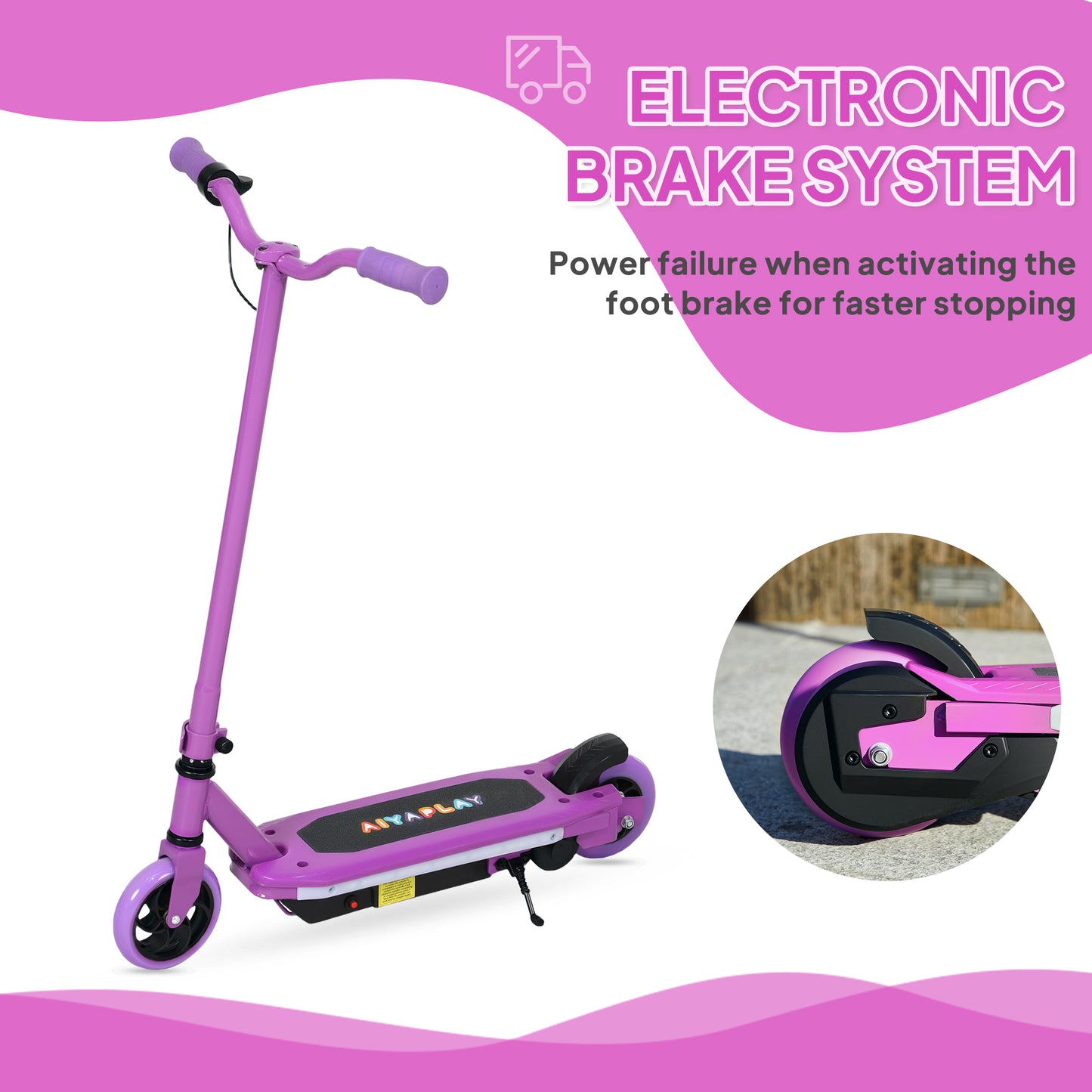 AIYAPLAY Electric Scooter for Kids Ages 6-14, with Colourful Light and Electric Brake, Kids Electric Scooter E Scooter, Up to 10 KM/H & 8 KM, Purple