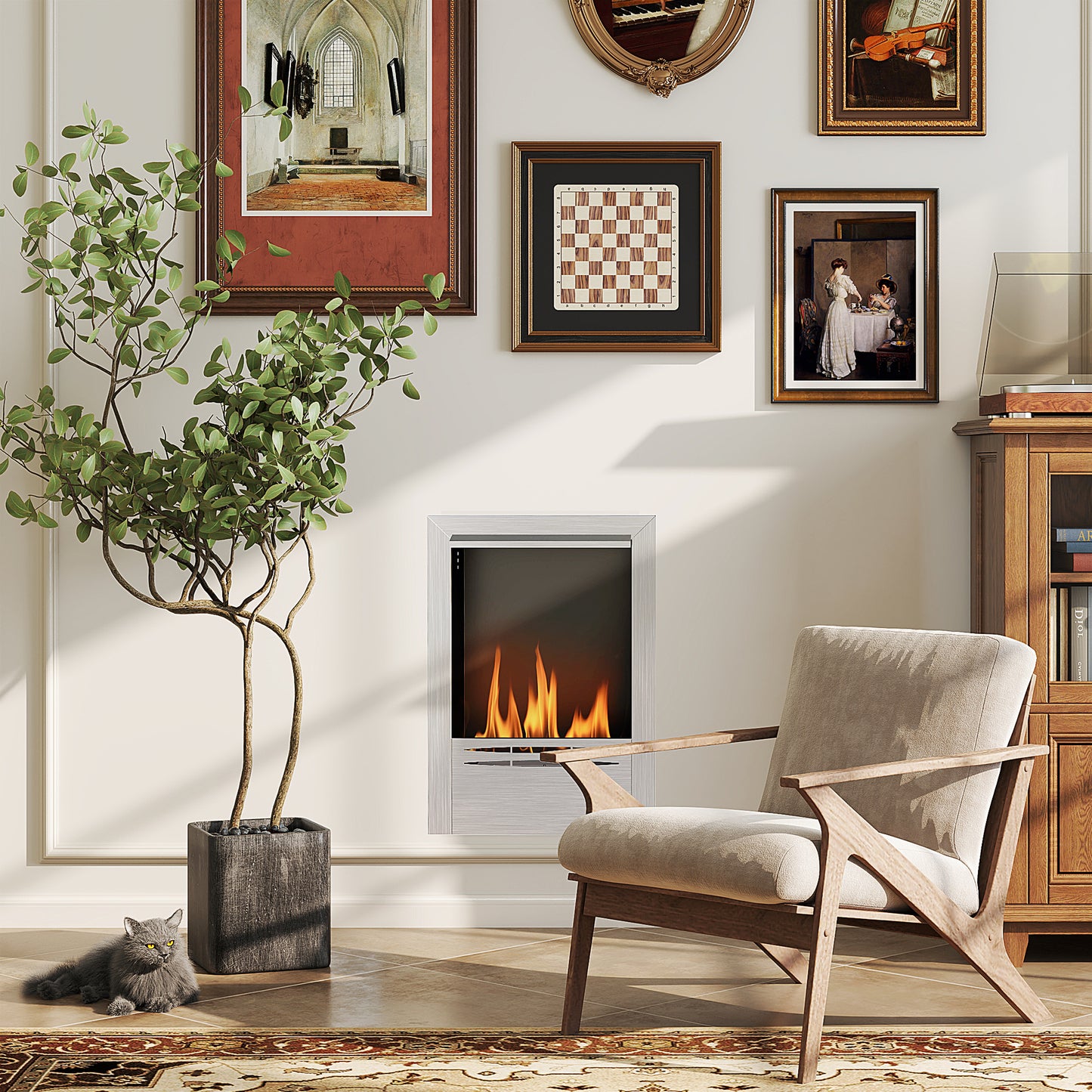 HOMCOM Stainless Steel Ethanol Fireplace Insert, Bioethanol Burner, 0.9L Volume, Silver