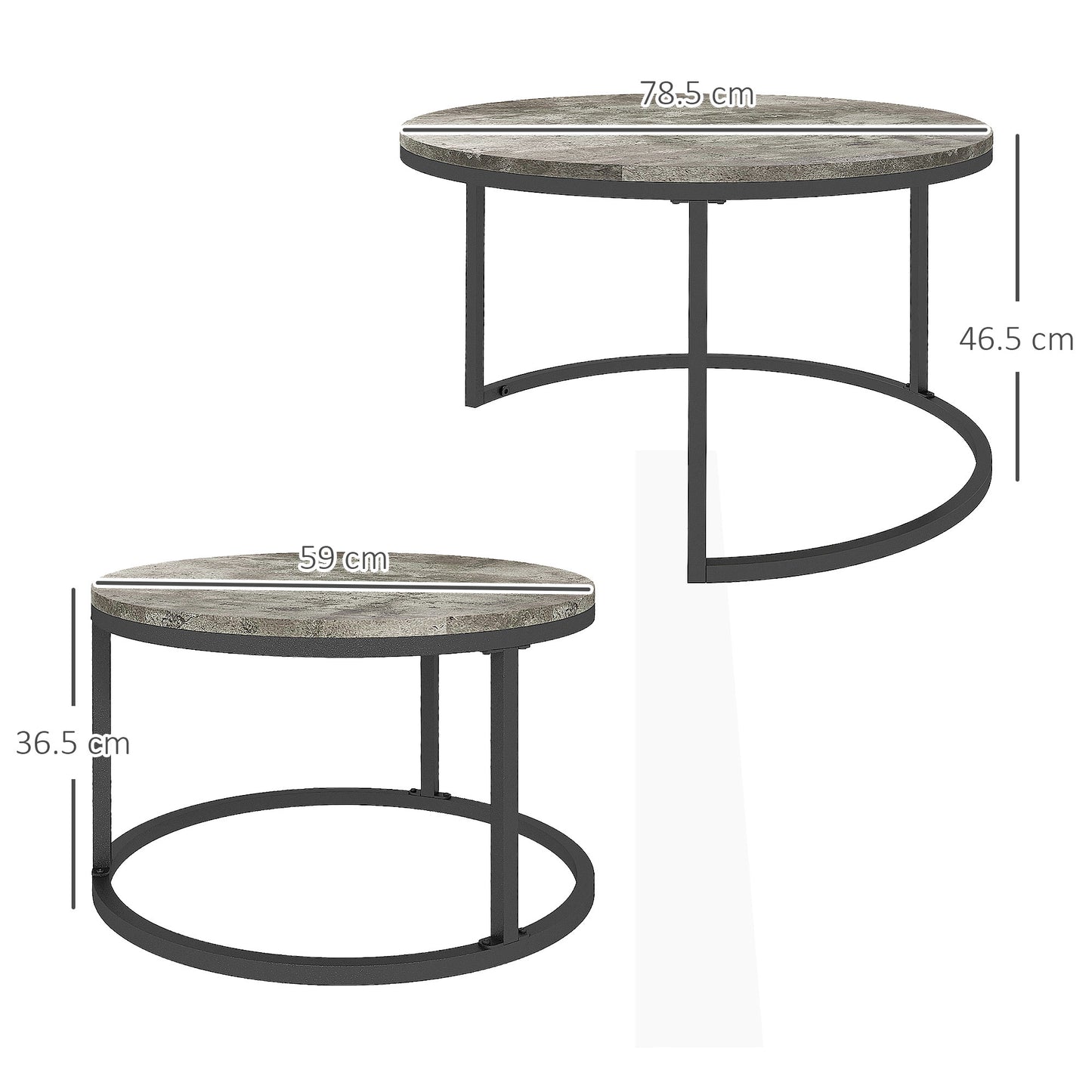 HOMCOM Two Piece Nesting Coffee Tables - Grey/Black