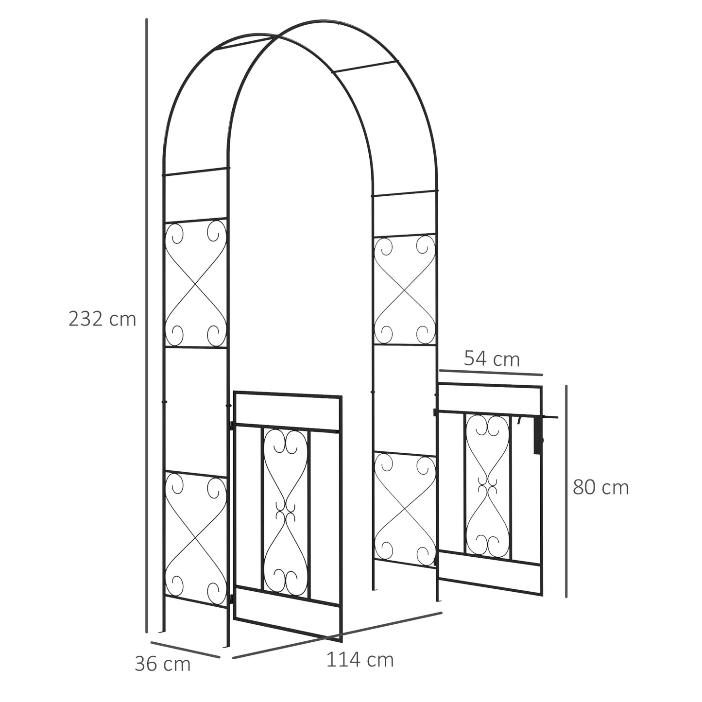 Outsunny Garden Arch with Double Gates, Metal Arbor for Climbing Plants, 114L x 36W x 232H cm, Black