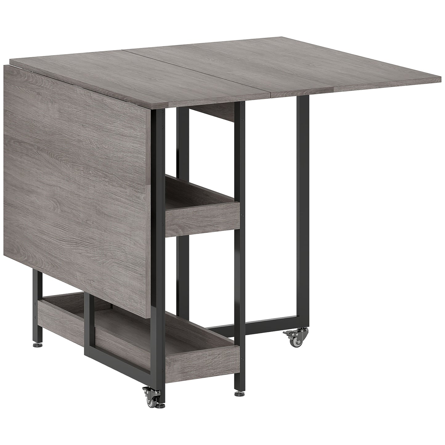HOMCOM Industrial Folding Dining Table, Drop Leaf Table with Open Compartments for Small Spaces, Kitchen, Dining Room, Grey