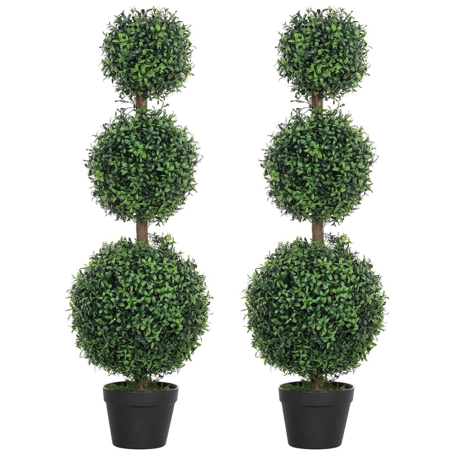 HOMCOM Set of 2 Decorative Artificial Plants, Topiary Ball-shaped Boxwood Trees in Pot, Green