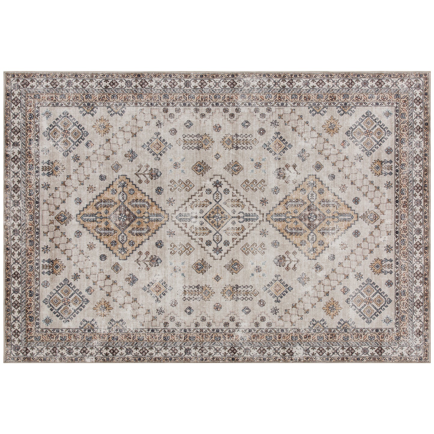 HOMCOM Vintage Area Rug, Non-Slip Washable Rug, Flannel Floor Carpet for Living Room, Bedroom, Dining Room, Home Office, 230 x 160 cm, Beige