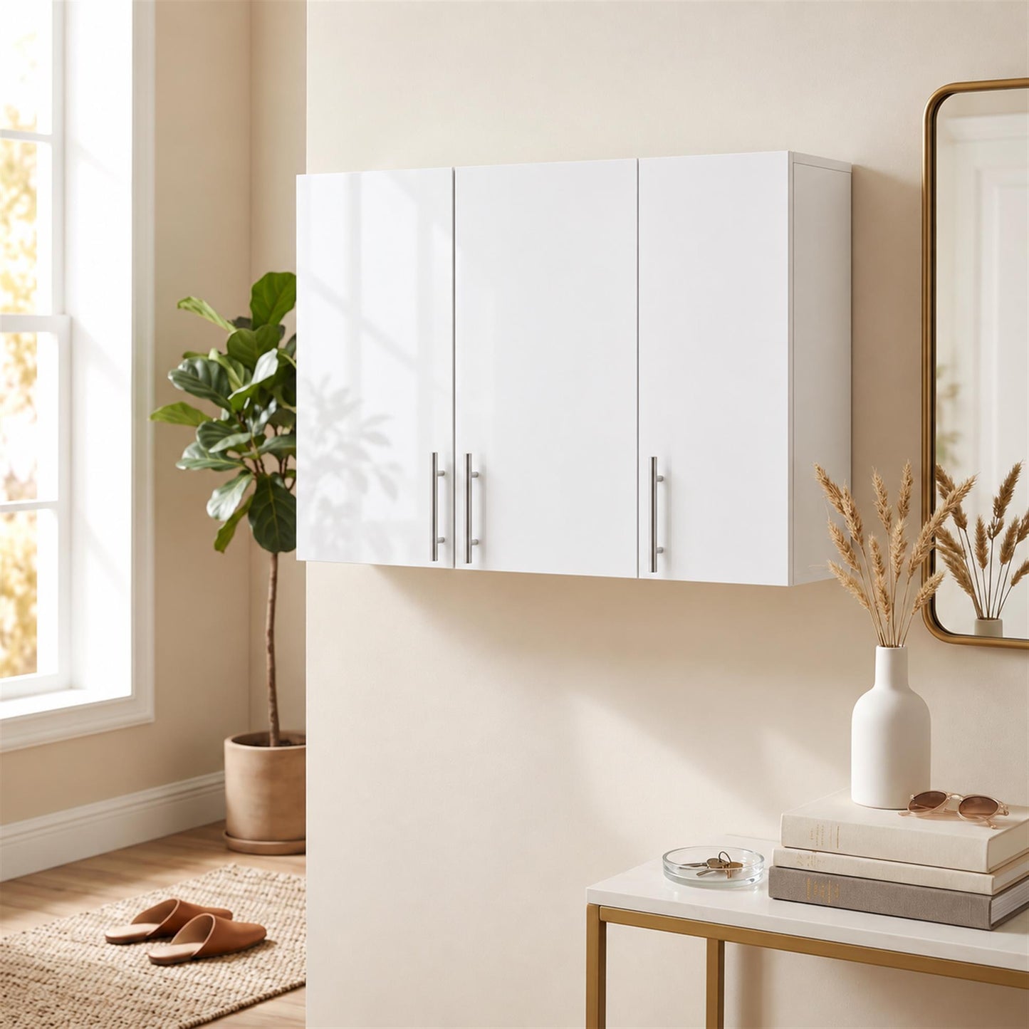 HOMCOM Bathroom Wall Cabinet, Wall-Mounted Bathroom Storage Cabinet with 3 Doors, Adjustable Shelf for Kitchen, White