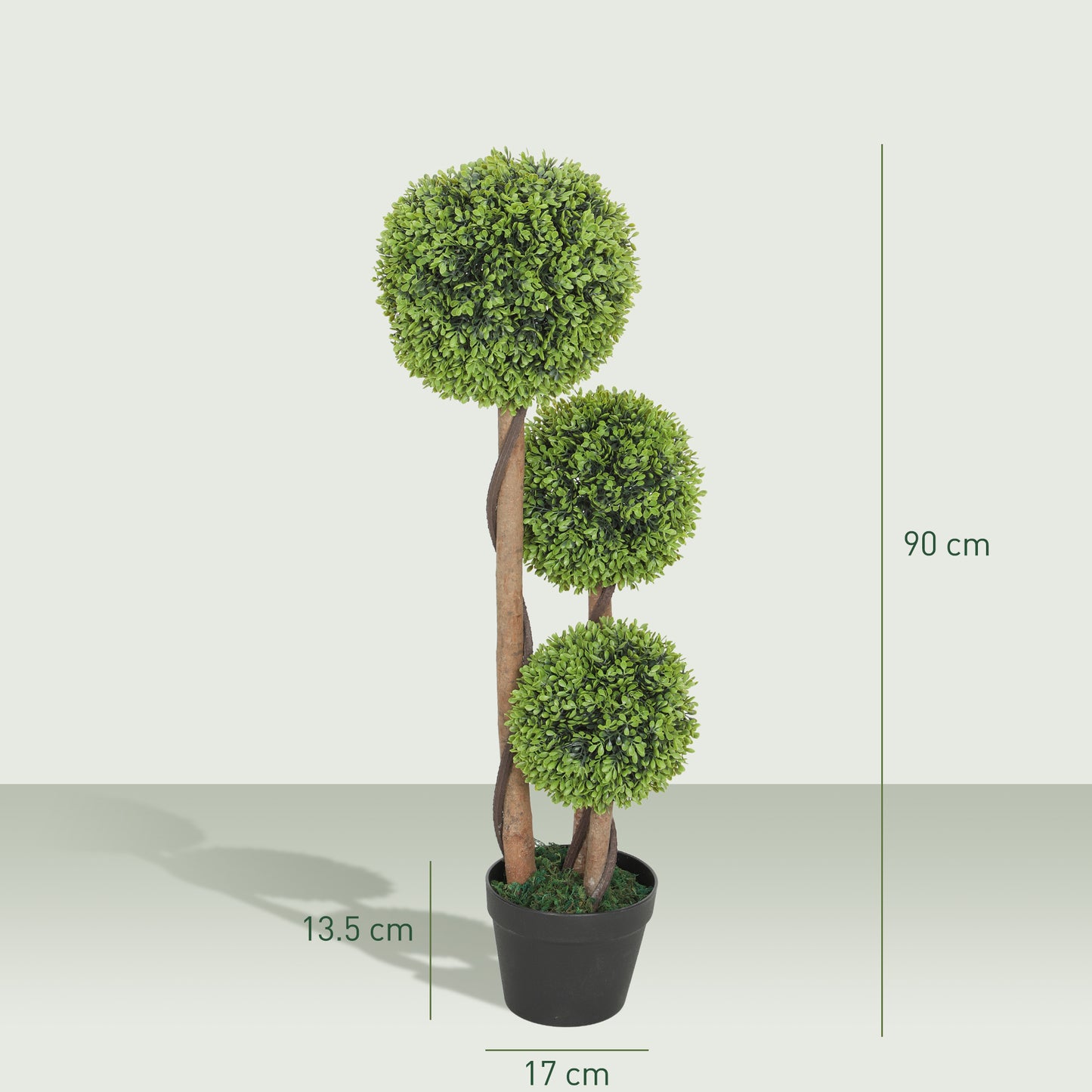 HOMCOM Decorative Artificial Trees Boxwood Ball Topiary Trees Set of 2 in Pot, Fake Plants for Home Indoor Outdoor Decor