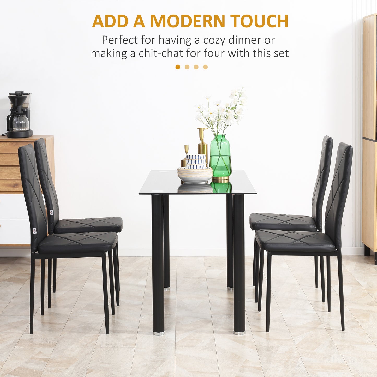 HOMCOM Faux Leather Dining Chairs Set of 4 - Black