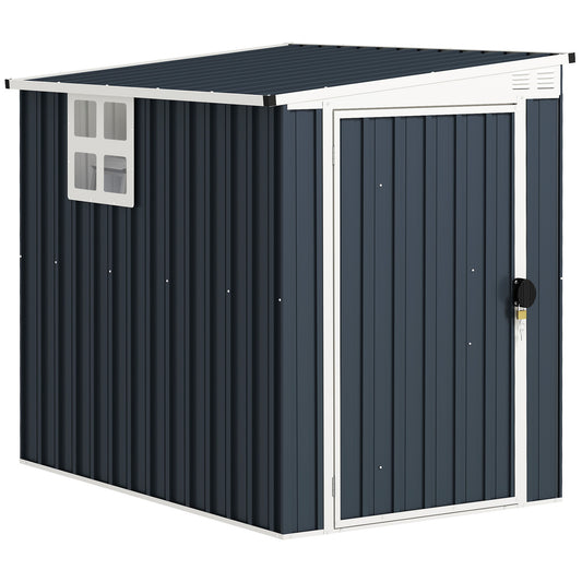 Outsunny 4 x 6ft Garden Metal Shed, Outdoor Storage Shed with Window, 2 Vents and Lockable Door for Garden, Patio, Dark Grey