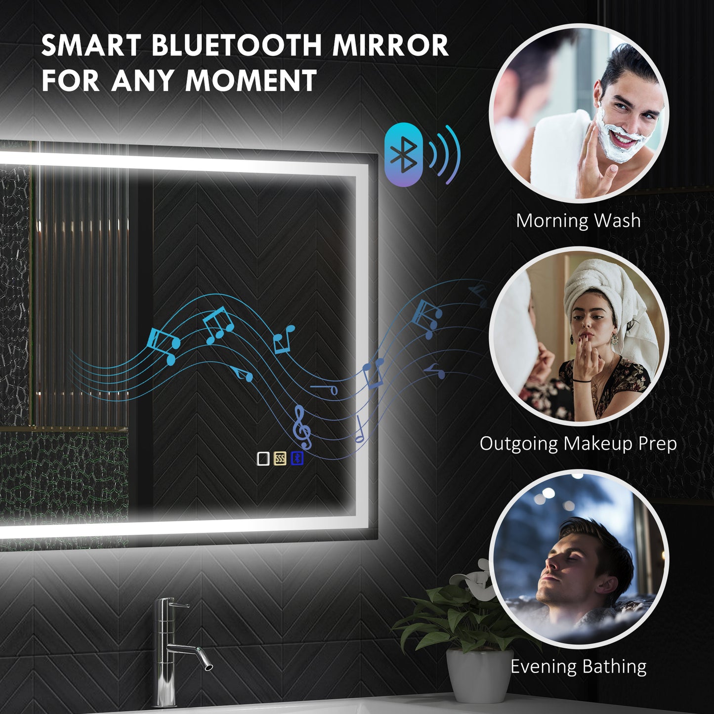 HOMCOM 60 x 80 cm Bluetooth LED Bathroom Mirror with Demister Pad - Silver Tone