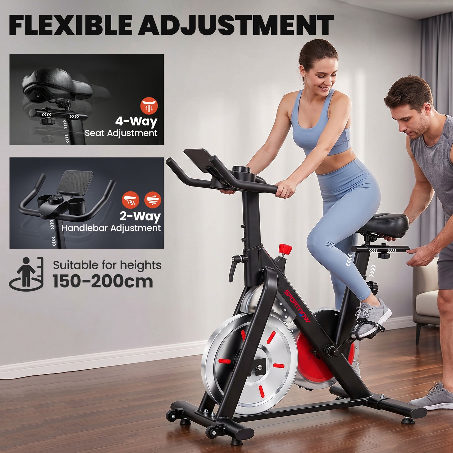 SPORTNOW Exercise Bike for Home Gym with Smart APP, Magnetic Resistance, Adjustable Seat & Handlebars, LCD Display, Wheels