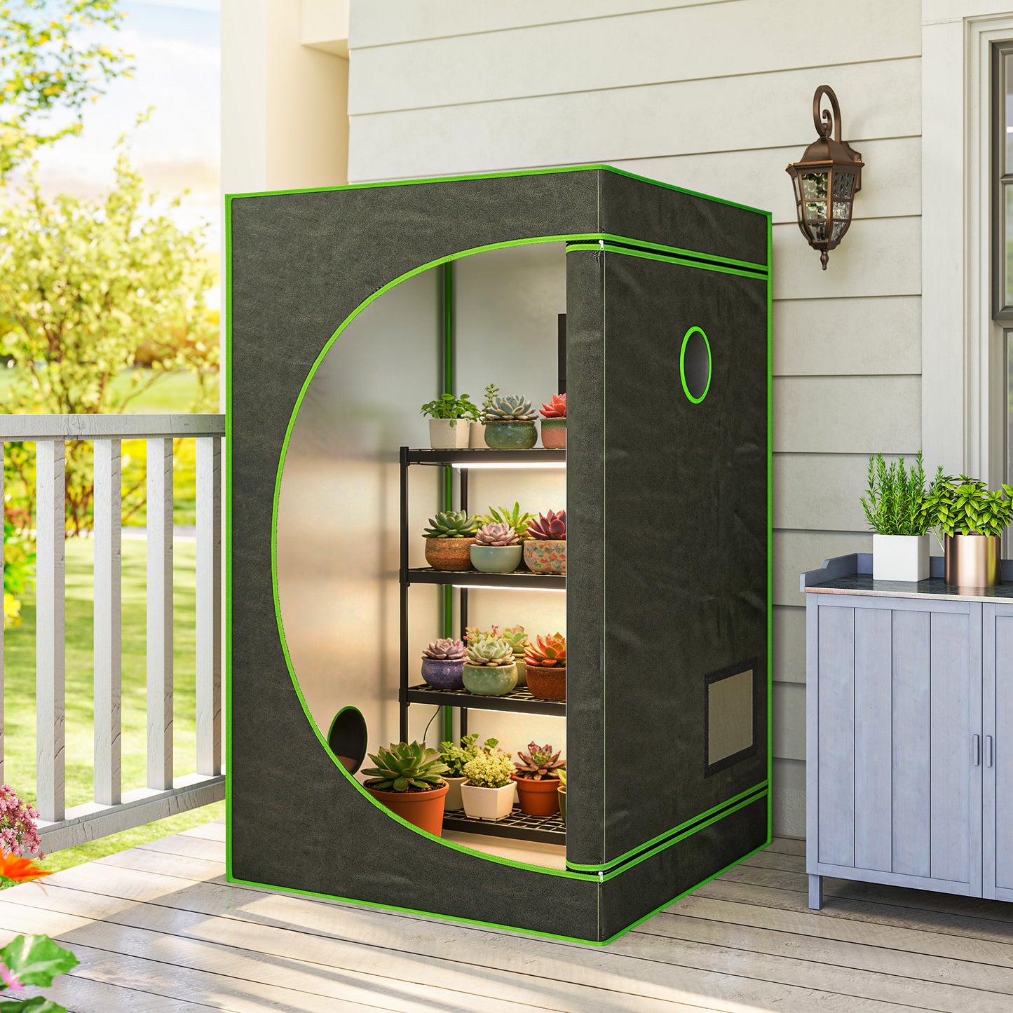 Outsunny Grow Tent 600D Mylar with Window Black 120x120x200cm