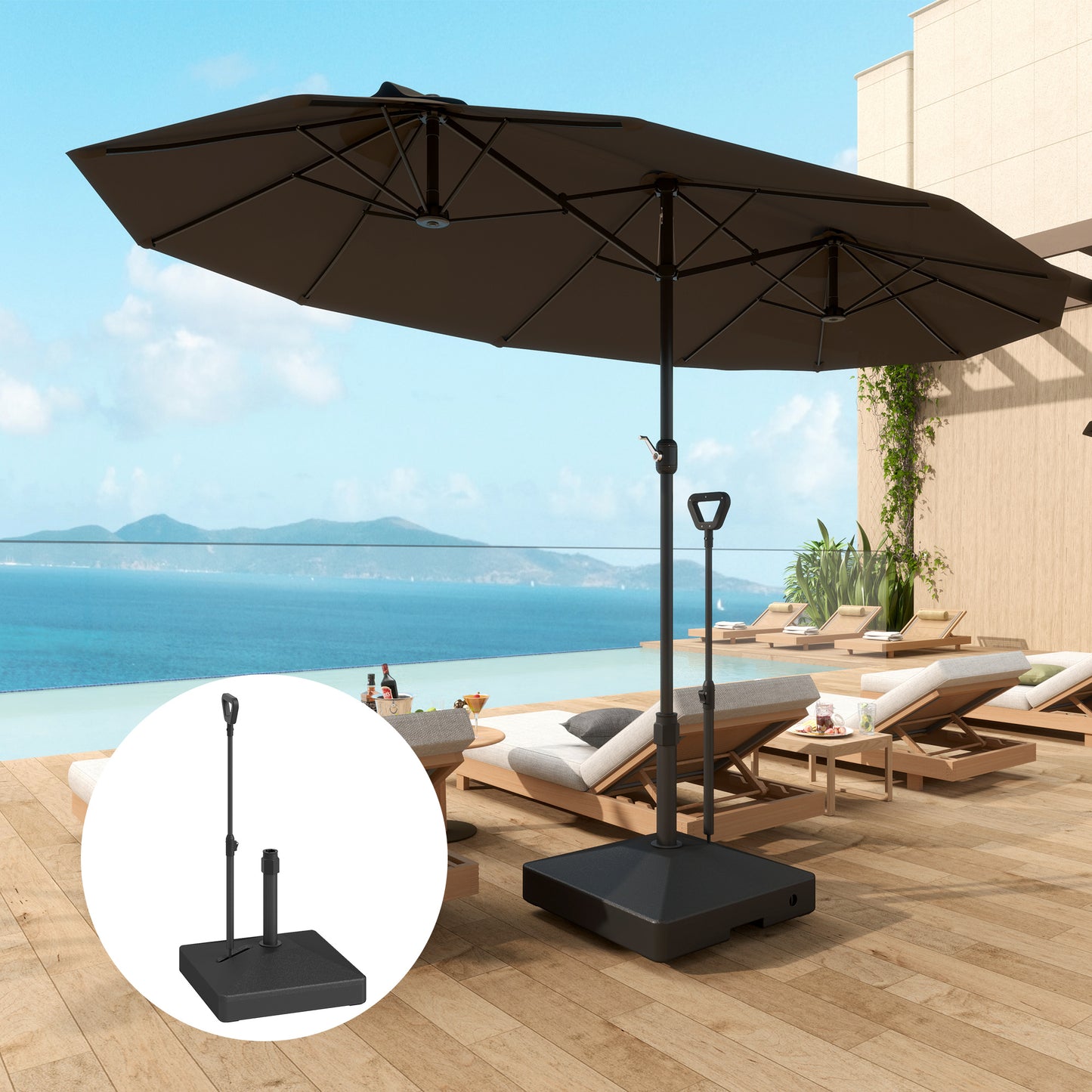 Outsunny Garden Parasol Base with Adjustable Wheels & Handle, 55kg/45kg Fill, Umbrella Stand, Black