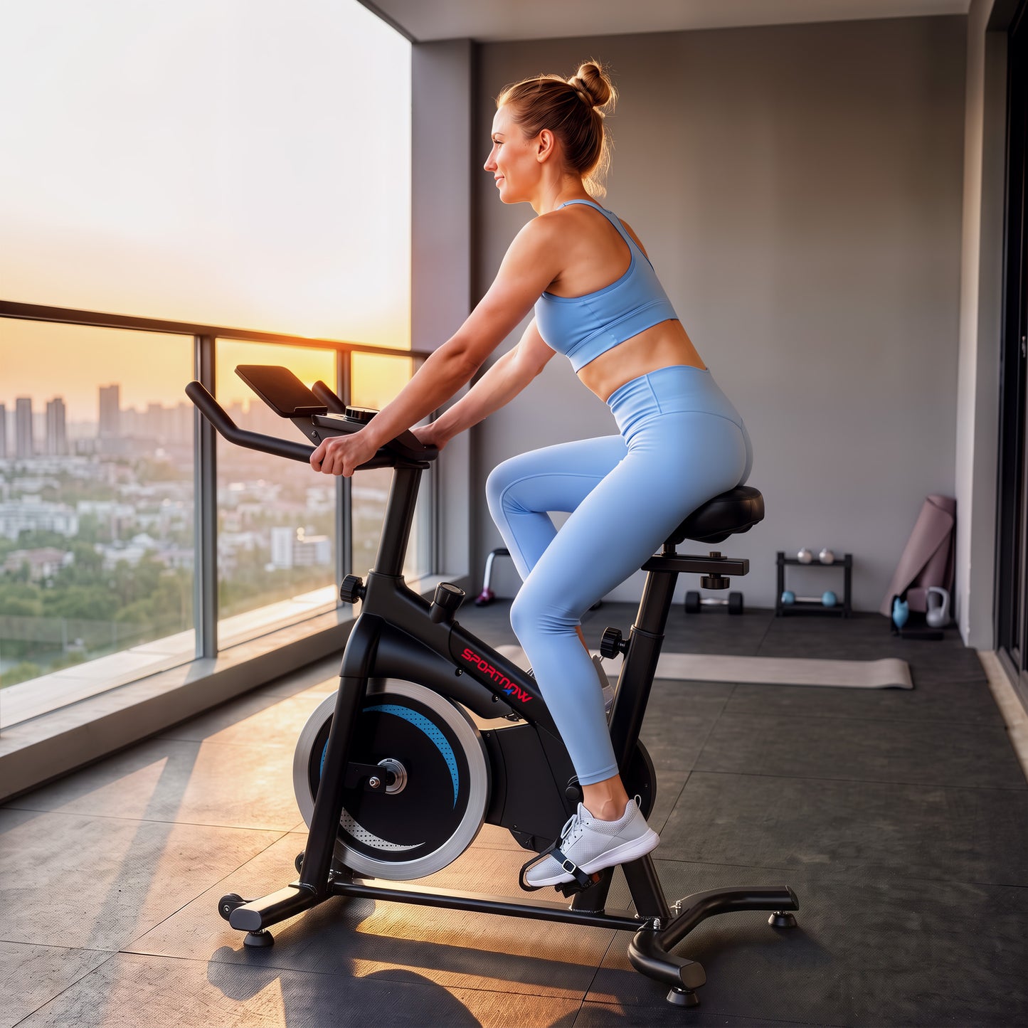 SPORTNOW Exercise Bike, Indoor Stationary Bike with Smart APP, 0-100% Magnetic Resistance, Adjustable Seat & Handlebars, Wheels