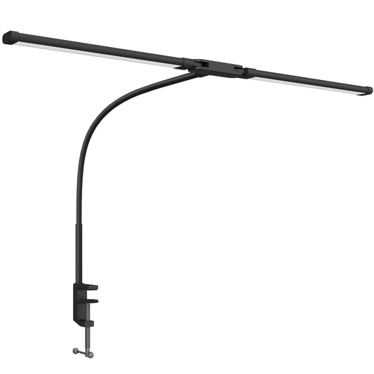 HOMCOM LED Desk Lamp with Clamp, Double Head, 3 Colour Modes, 10 Brightness Levels, Timer & Memory Function, Flexible Gooseneck, Black