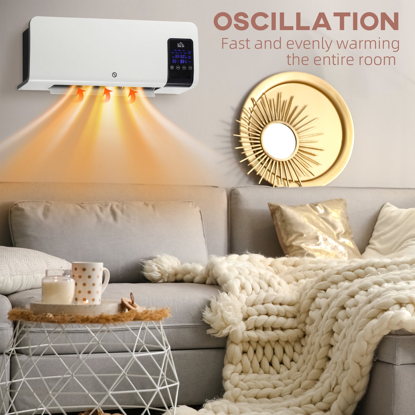 HOMCOM Electric Heater, 2000W Wall Mounted Space Heater with Remote Control, White