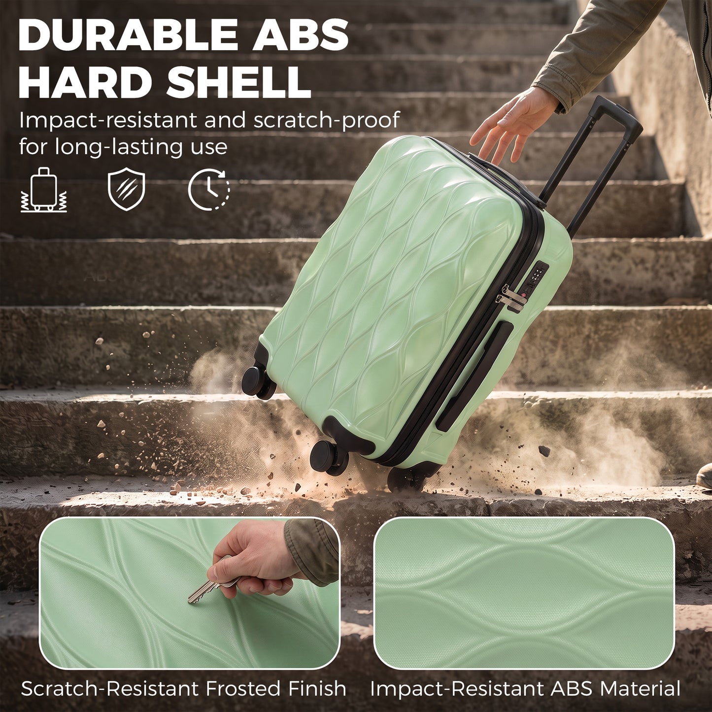 HOMCOM 20Inch Suitcase, ABS Hard Shell Carry On Luggage with TSA Lock, Spinner Wheels, Telescopic Handle, Green