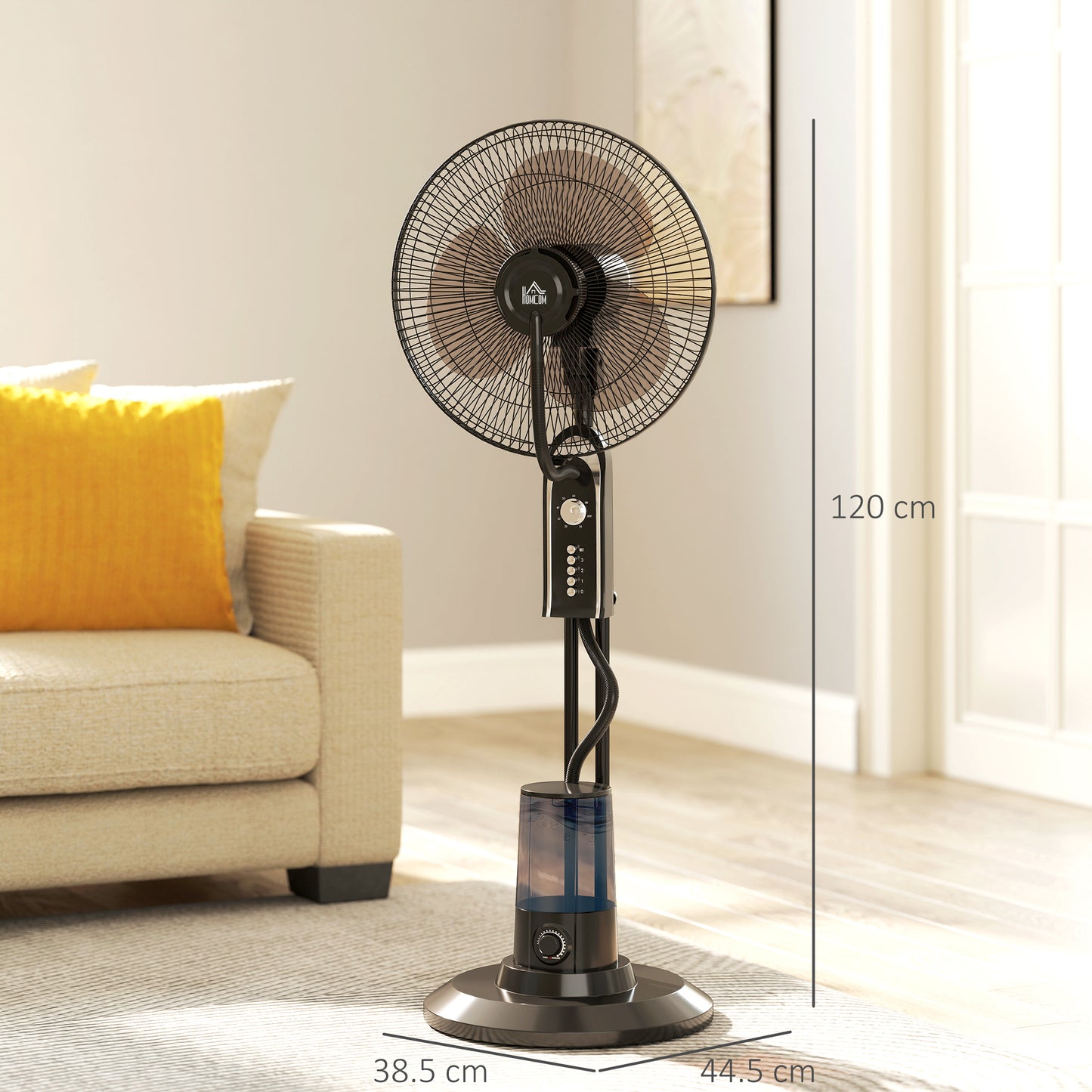 HOMCOM Pedestal Fan with Water Mist Spray, 70° Oscillation, Tilt Head, 4 Speeds, 3 Modes, Adjustable Mist, 3.2L Water Tank, 120 cm, Home, Black