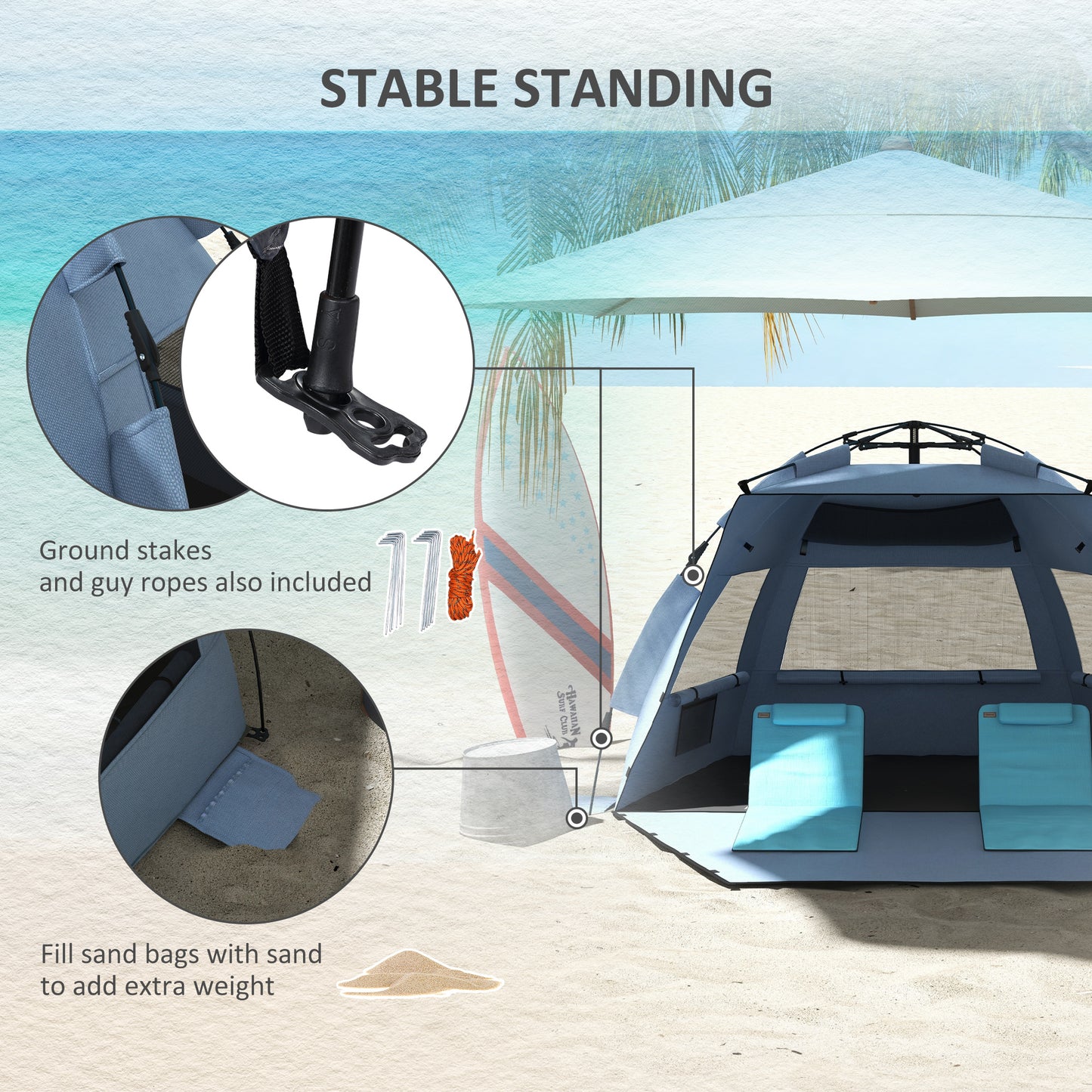 Outsunny 2-3 Person Pop Up Beach Tent Carry Bag Light Blue
