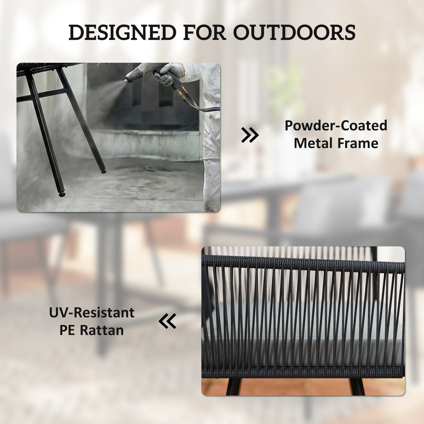 Outsunny 5 Piece Garden Furniture Set, Garden Dining Set with Wood-Plastic Table and 4 Stackable Chairs, Light Grey